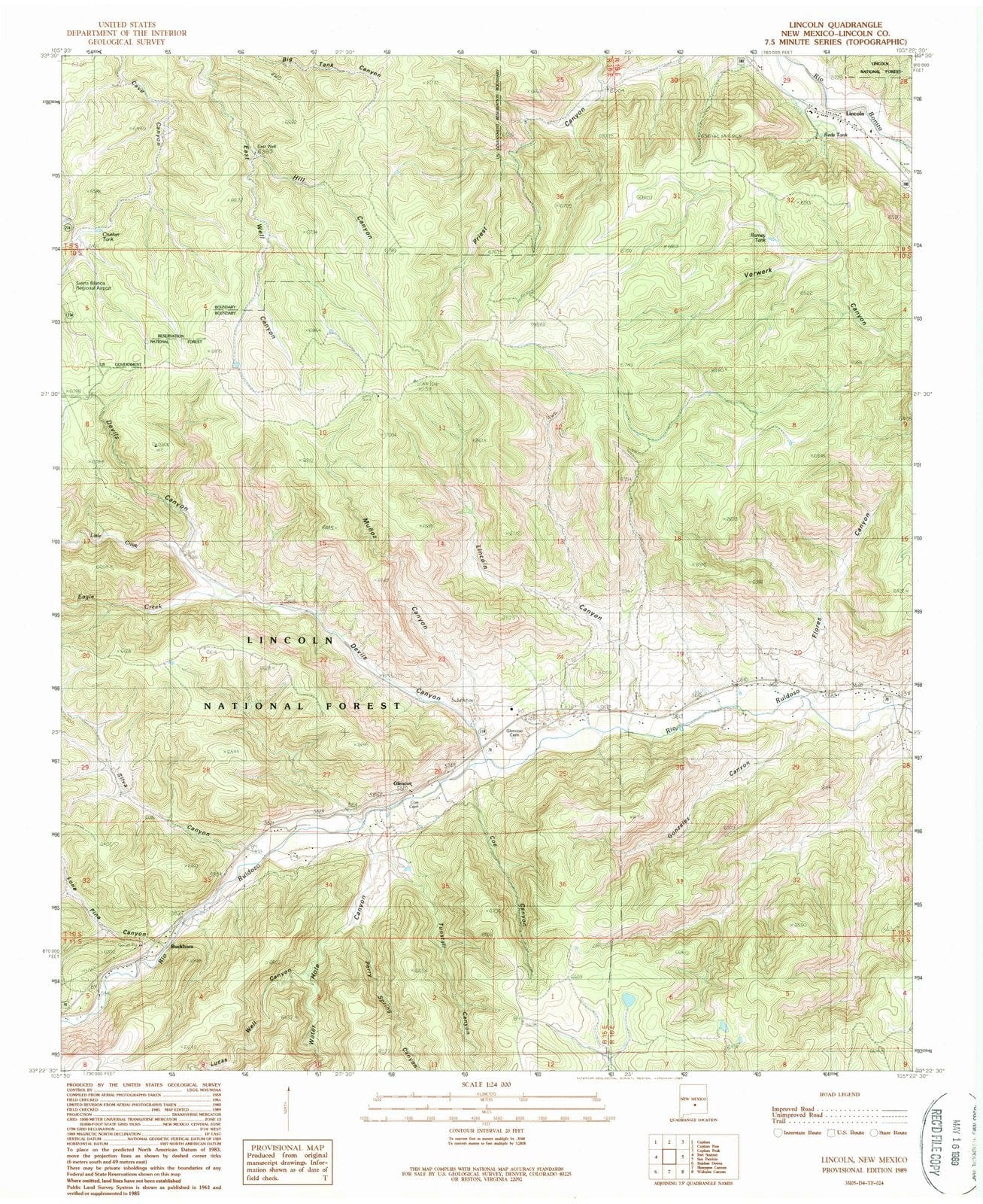 1989 Lincoln, NM - New Mexico - USGS Topographic Map