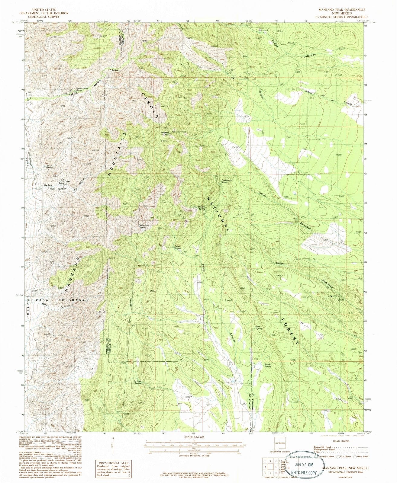 1986 Manzano Peak, NM - New Mexico - USGS Topographic Map