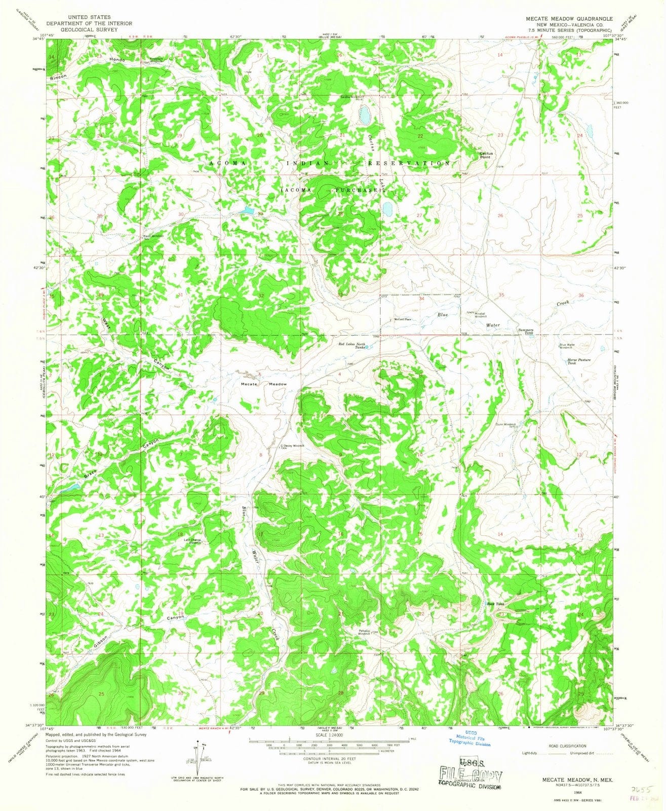 1964 Mecate Meadow, NM - New Mexico - USGS Topographic Map