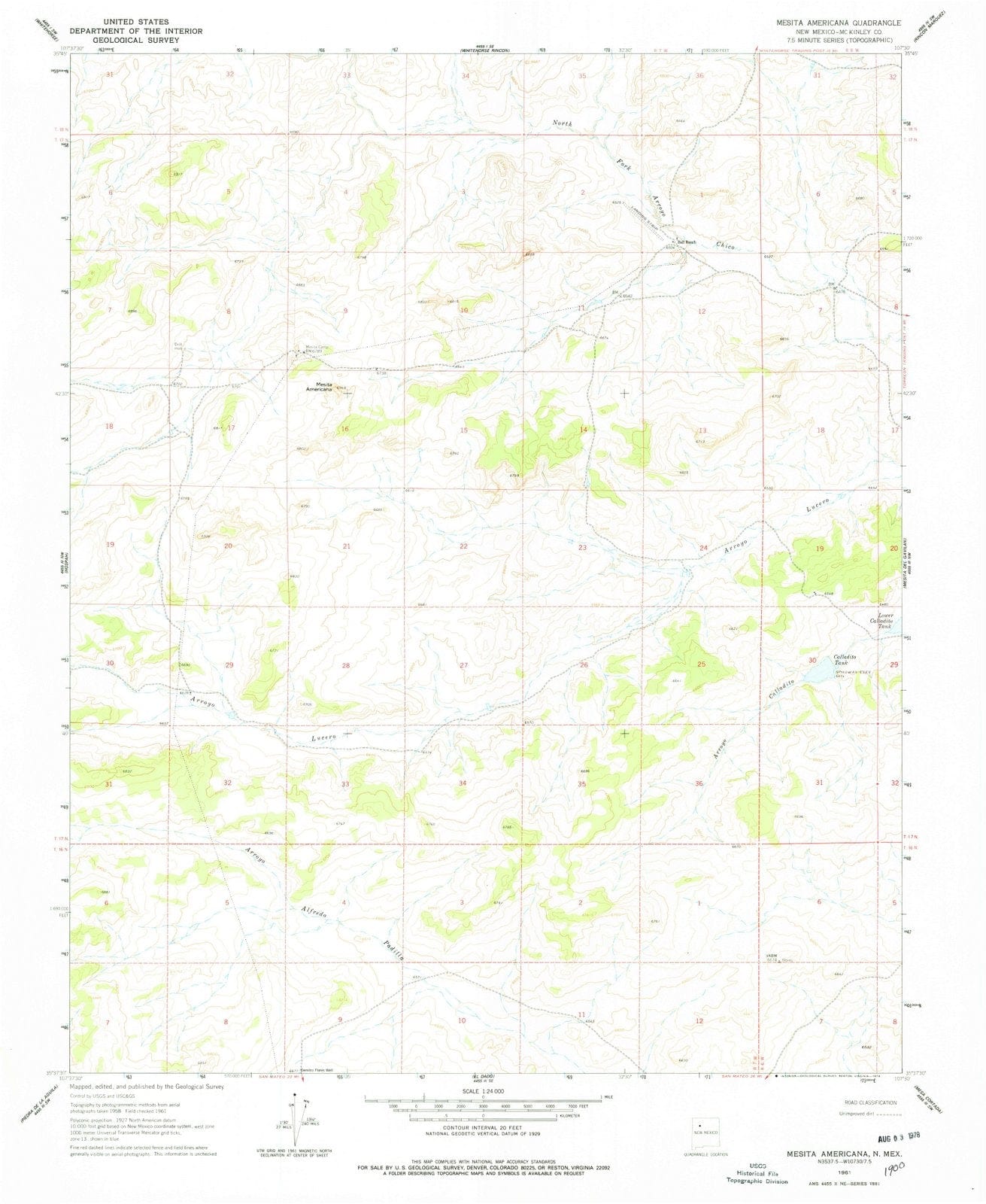 1961 Mesita Americana, NM - New Mexico - USGS Topographic Map