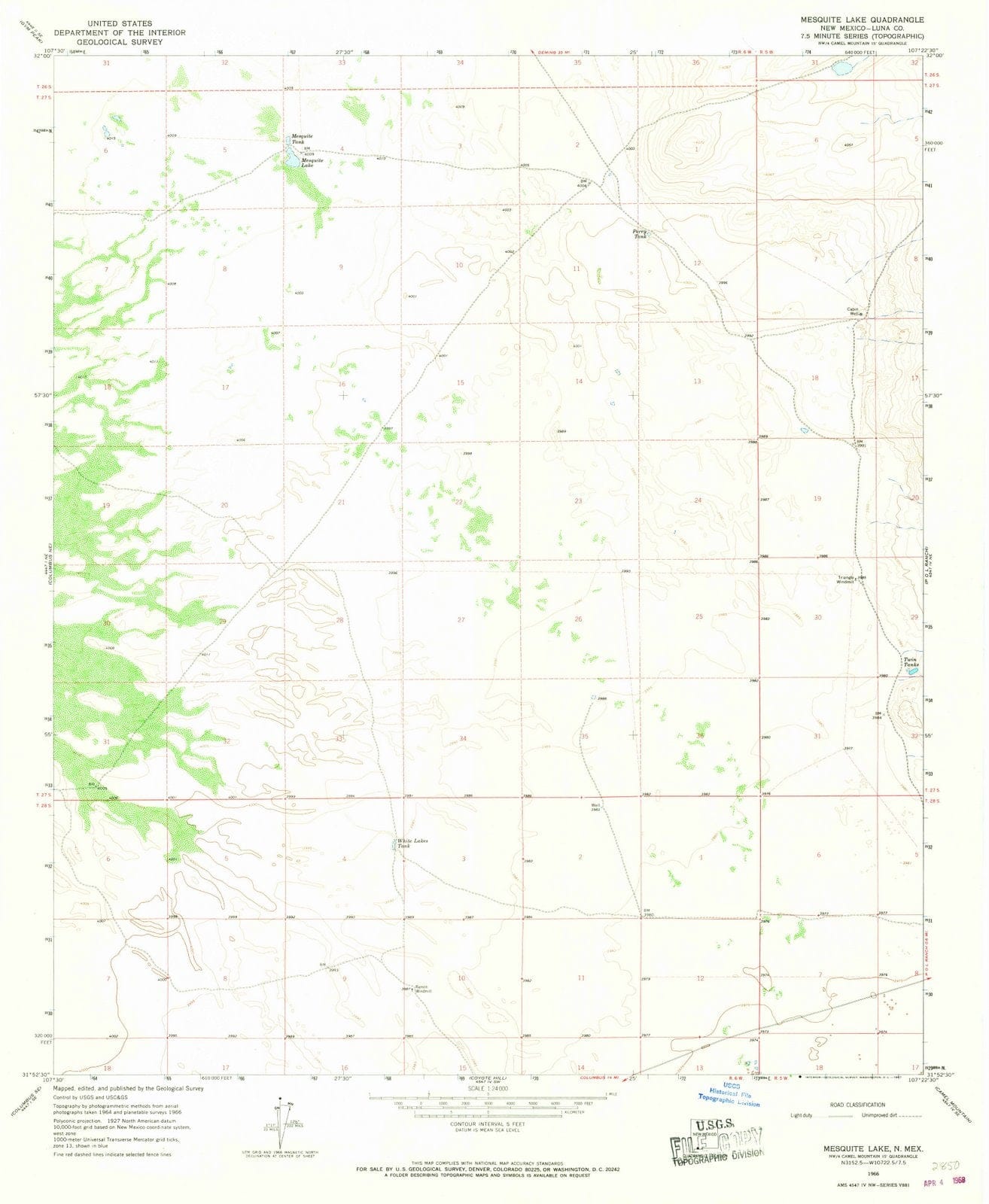 1966 Mesquite Lake, NM - New Mexico - USGS Topographic Map