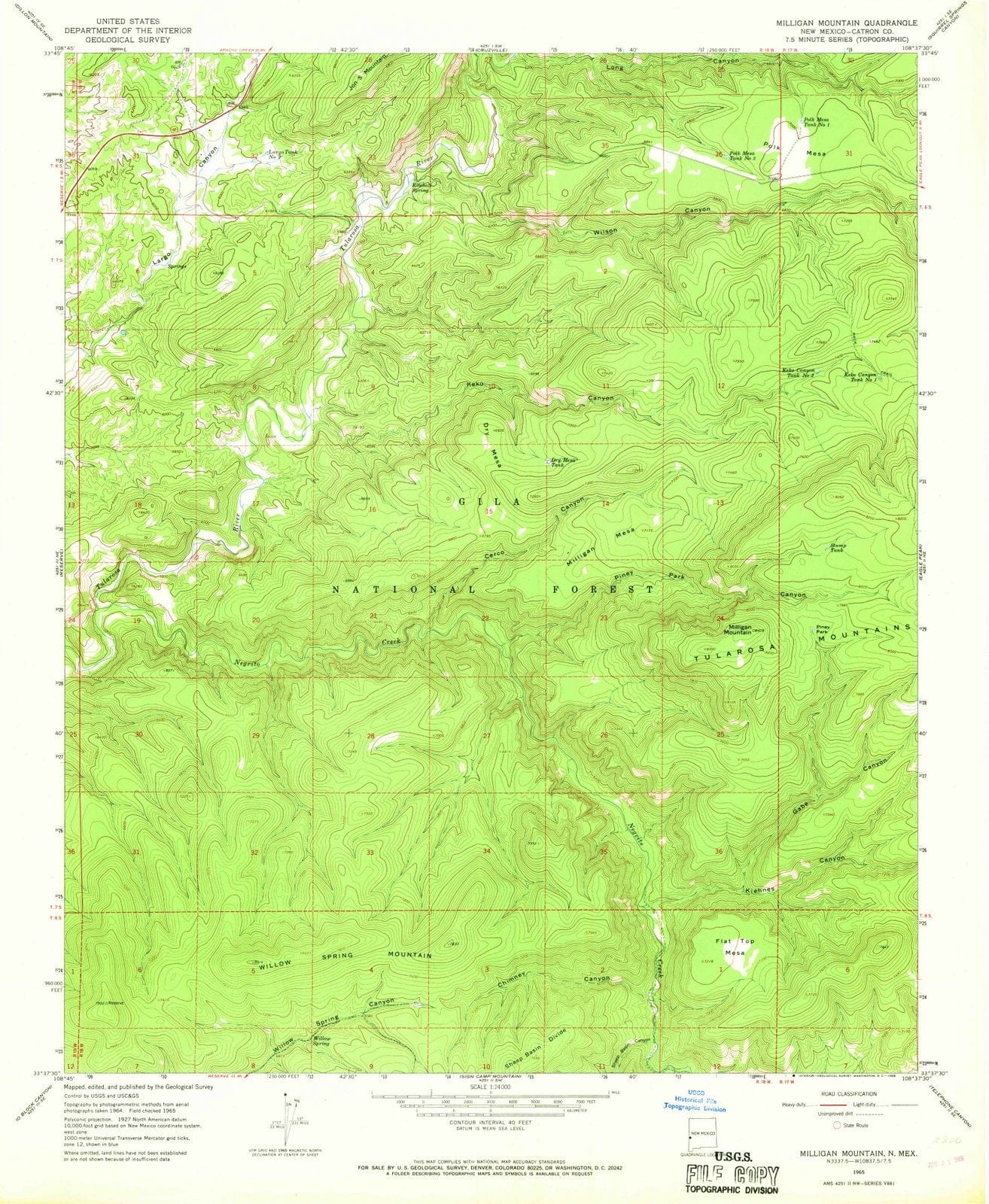1965 Milligan Mountain, NM - New Mexico - USGS Topographic Map