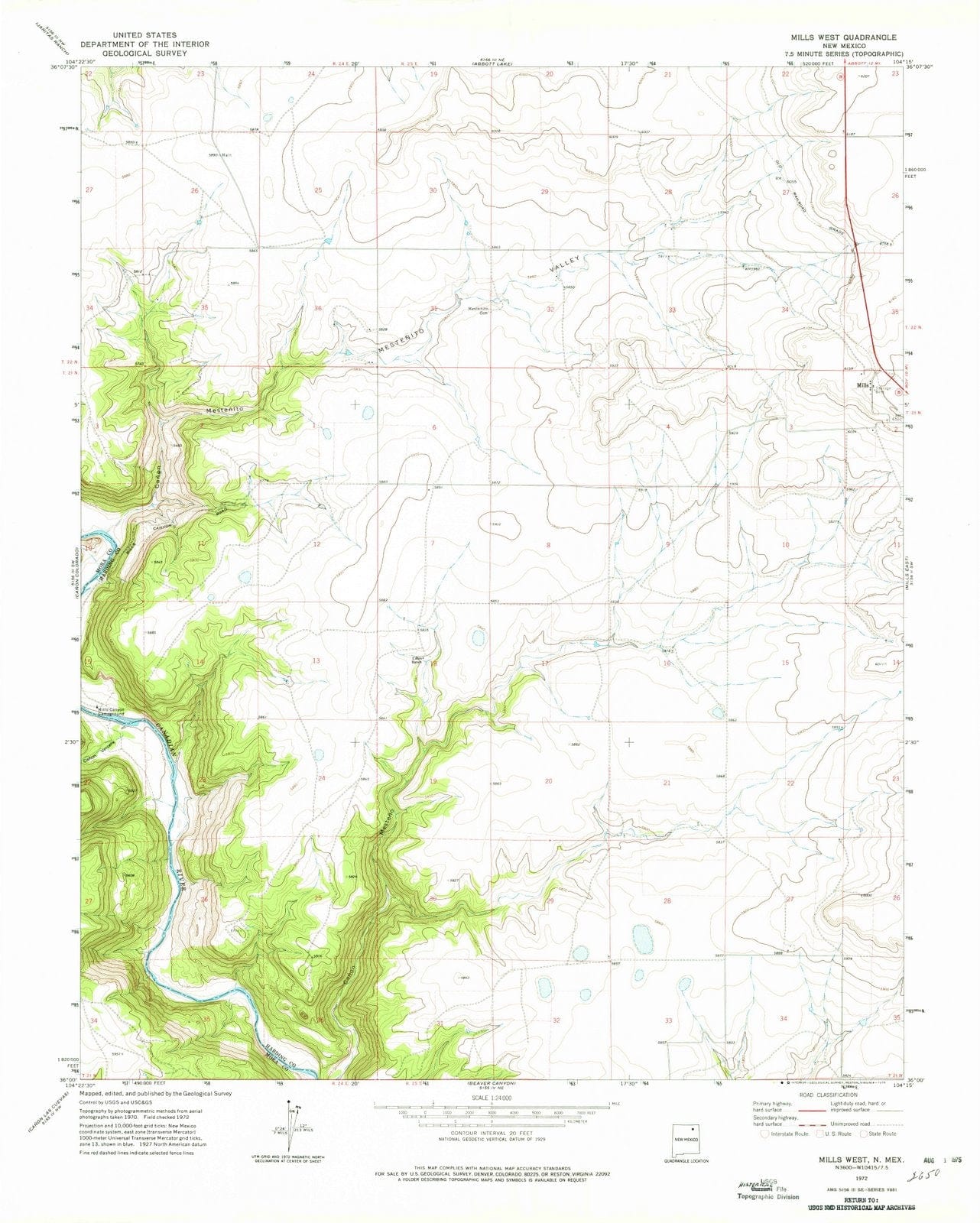 1972 Mills West, NM - New Mexico - USGS Topographic Map