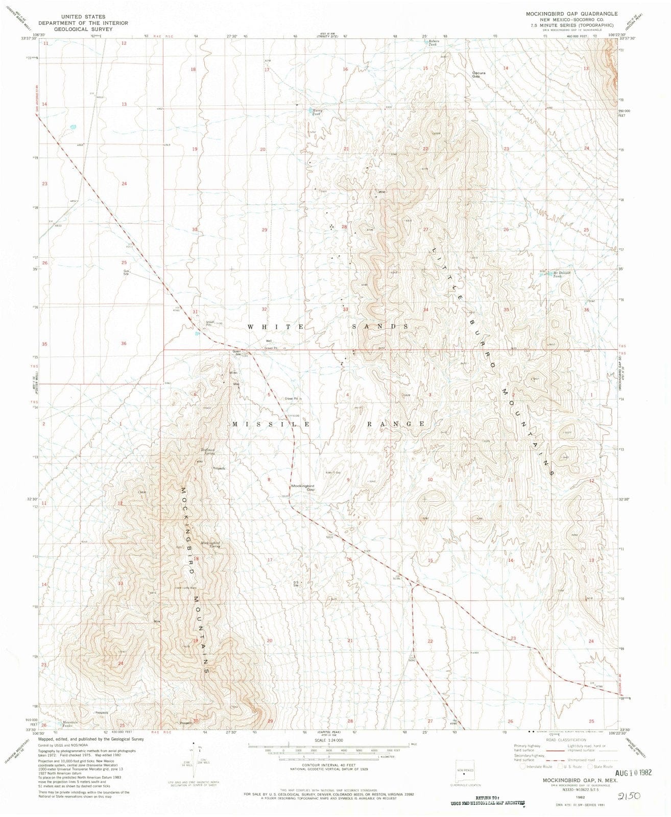 1982 Mockingbird Gap, NM - New Mexico - USGS Topographic Map v2