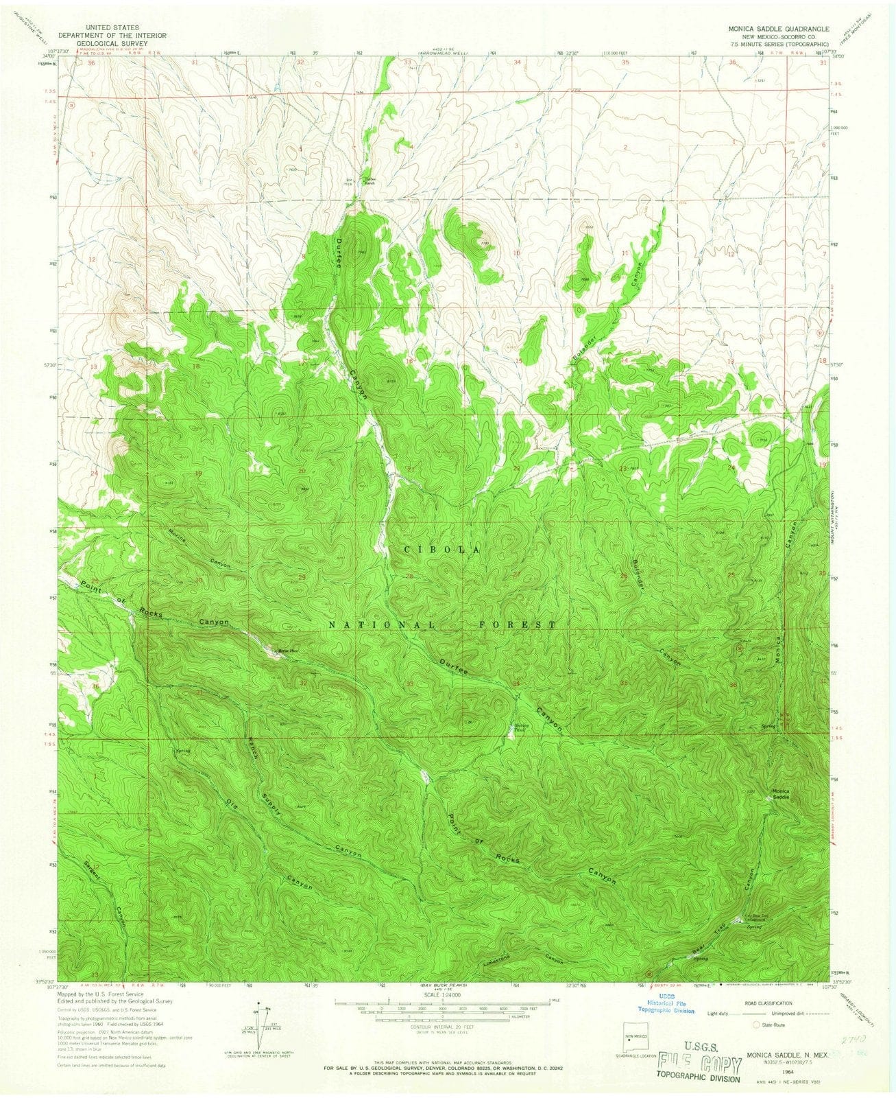 1964 Monica Saddle, NM - New Mexico - USGS Topographic Map