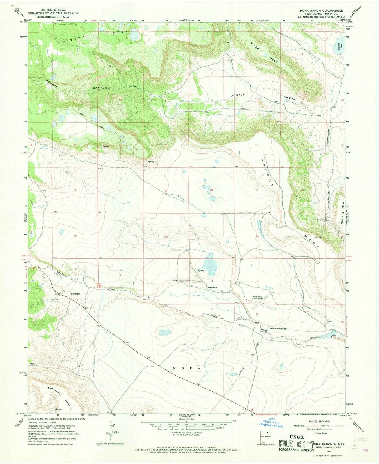 1966 Mora Ranch, NM - New Mexico - USGS Topographic Map