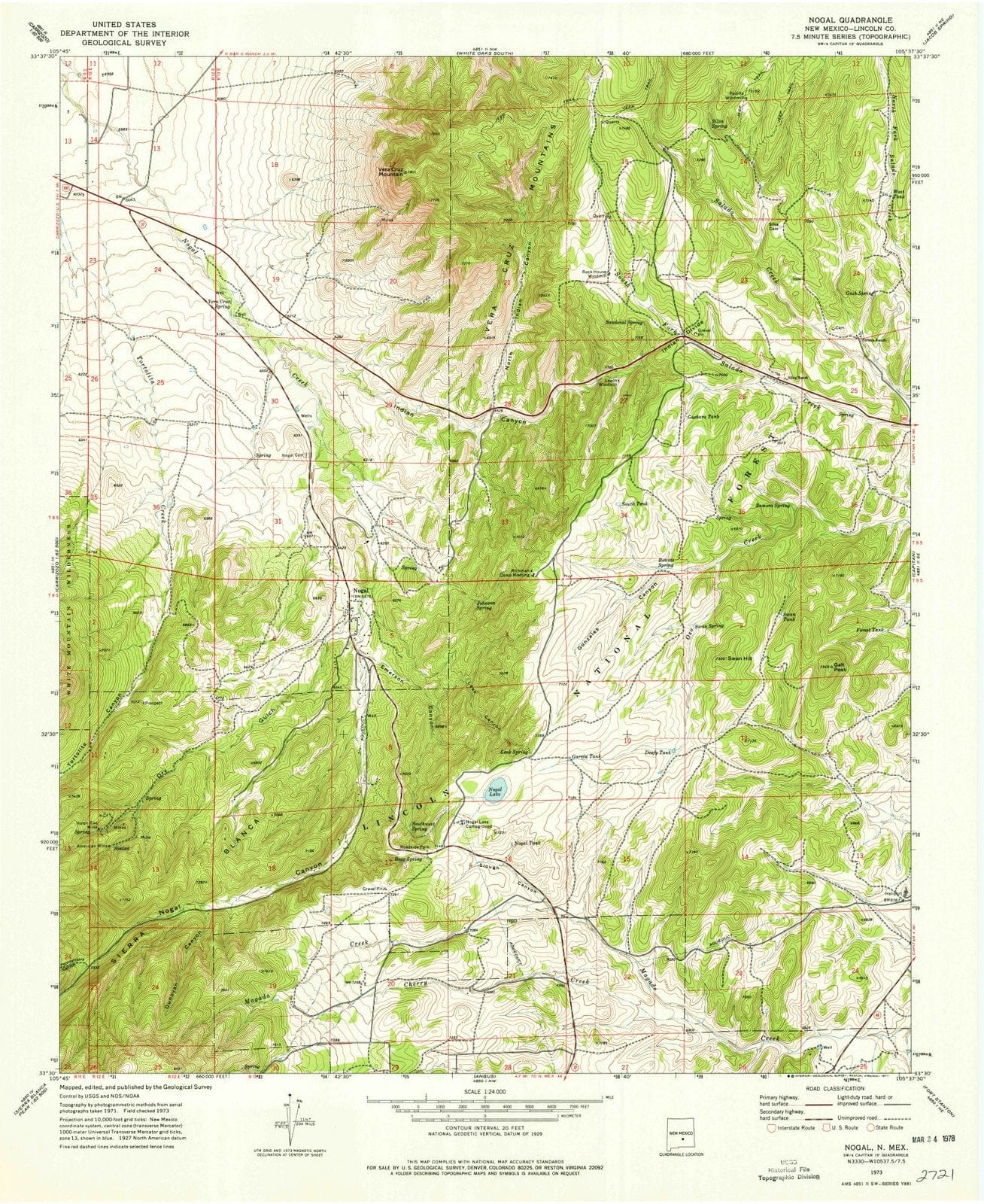 1973 Nogal, NM - New Mexico - USGS Topographic Map