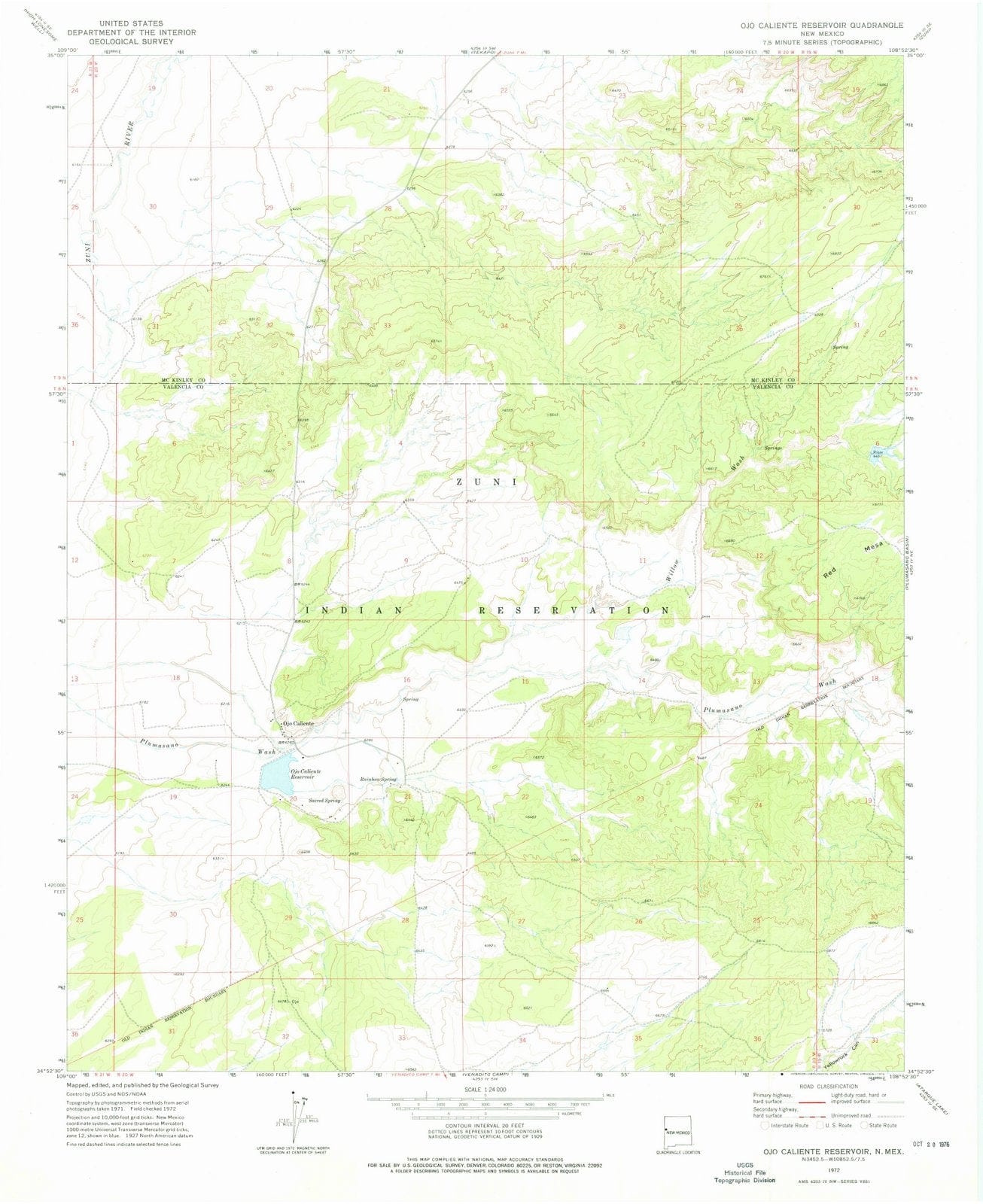 1972 Ojo Caliente Reservoir, NM - New Mexico - USGS Topographic Map