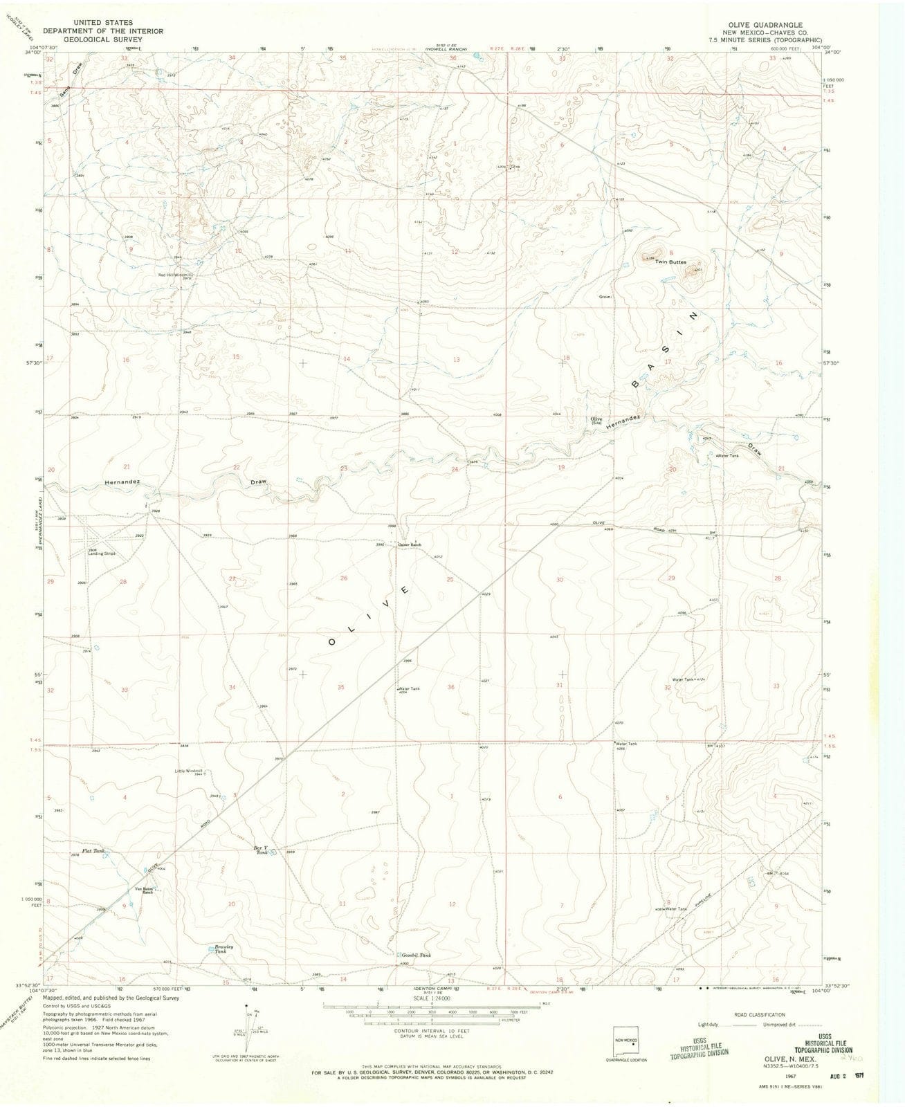 1967 Olive, NM - New Mexico - USGS Topographic Map