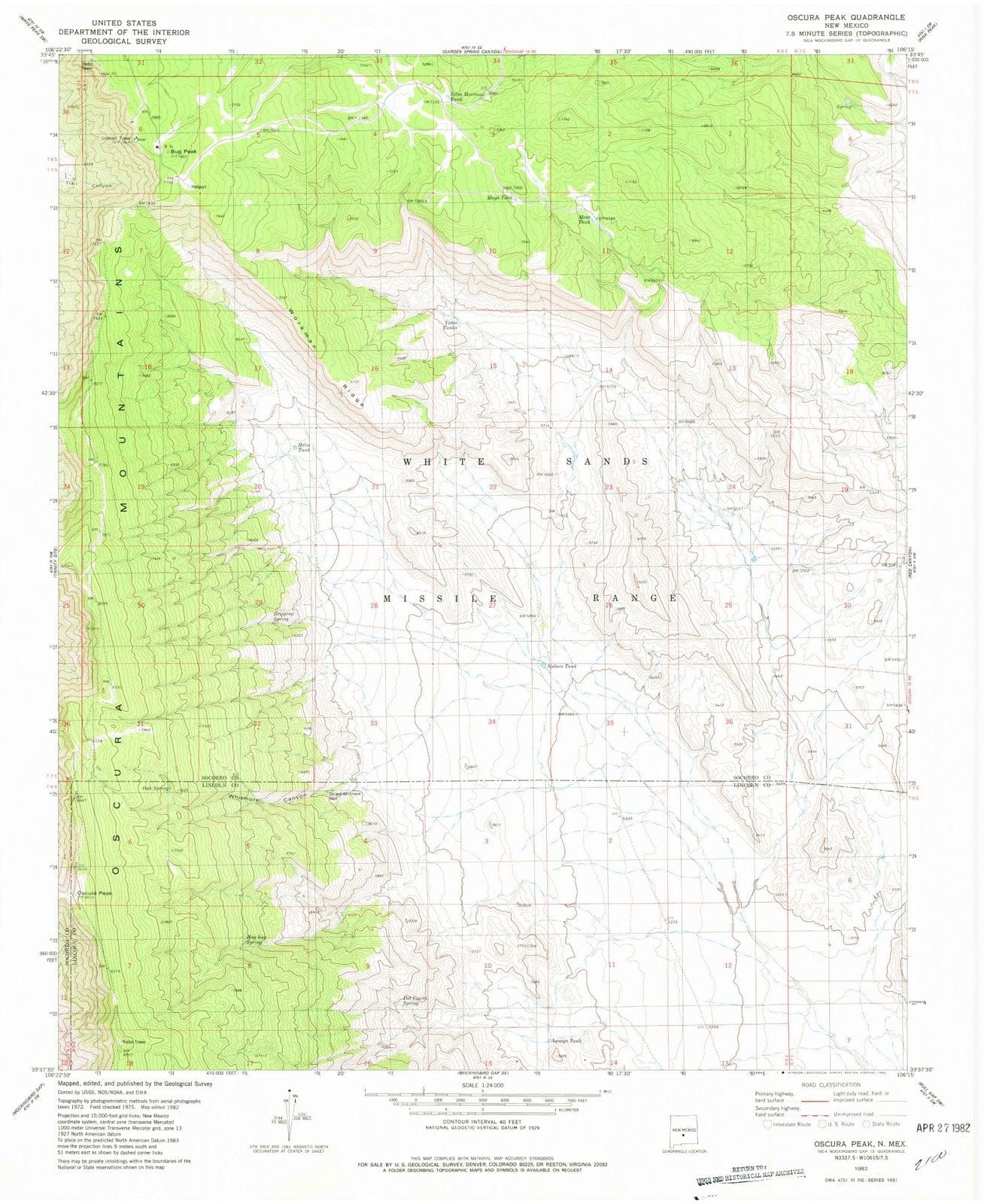 1982 Oscura Peak, NM - New Mexico - USGS Topographic Map
