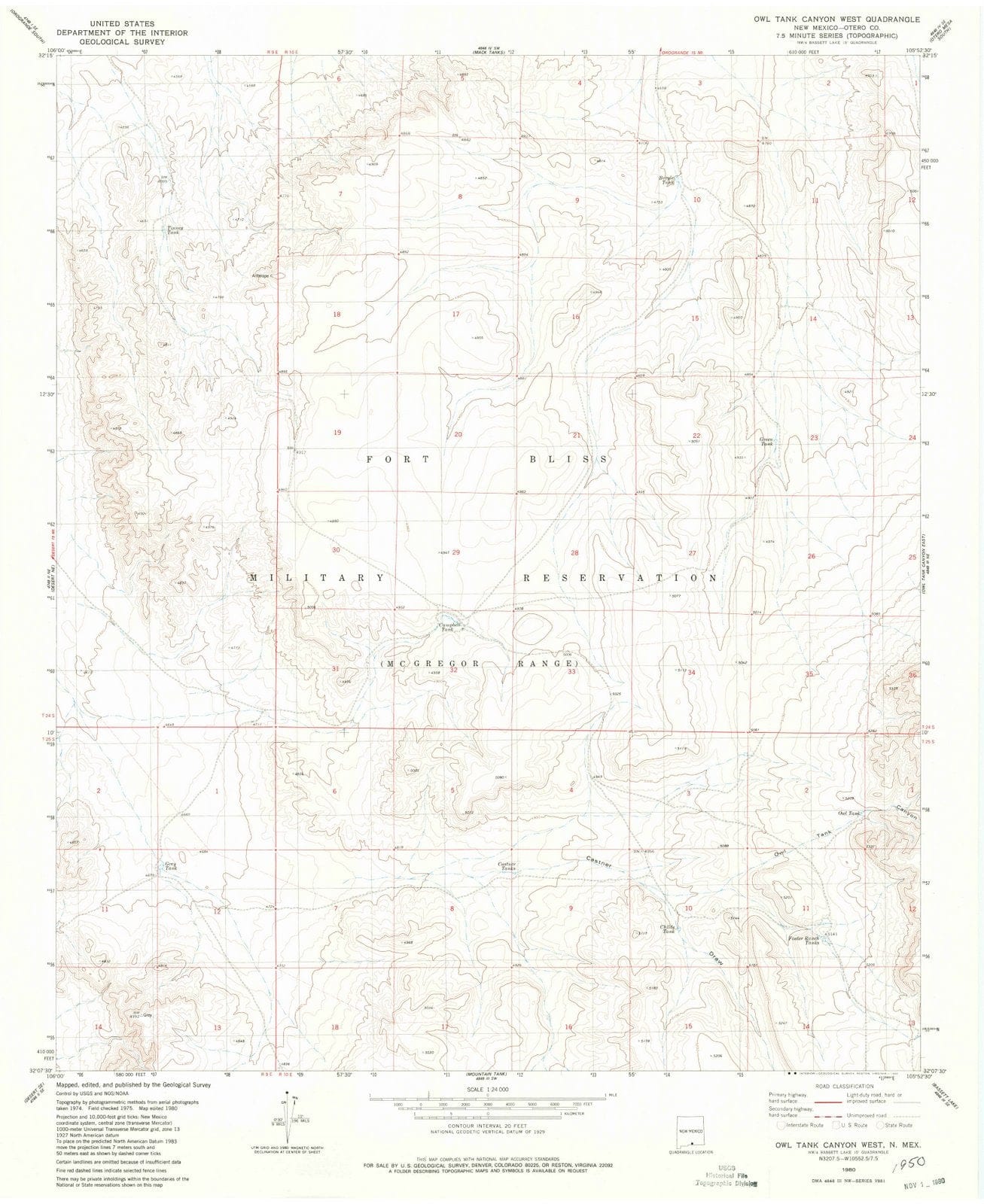 1980 Owl Tank Canyon West, NM - New Mexico - USGS Topographic Map