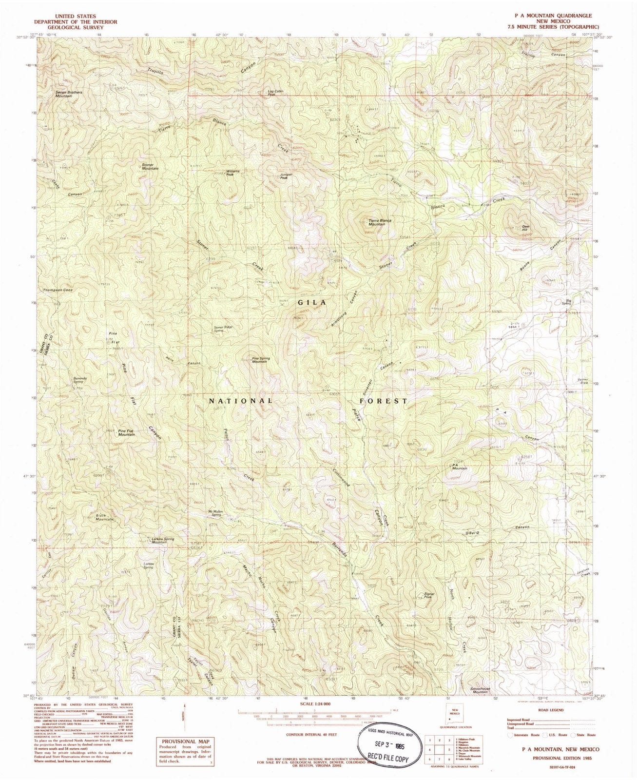 1985 P A Mountain, NM - New Mexico - USGS Topographic Map