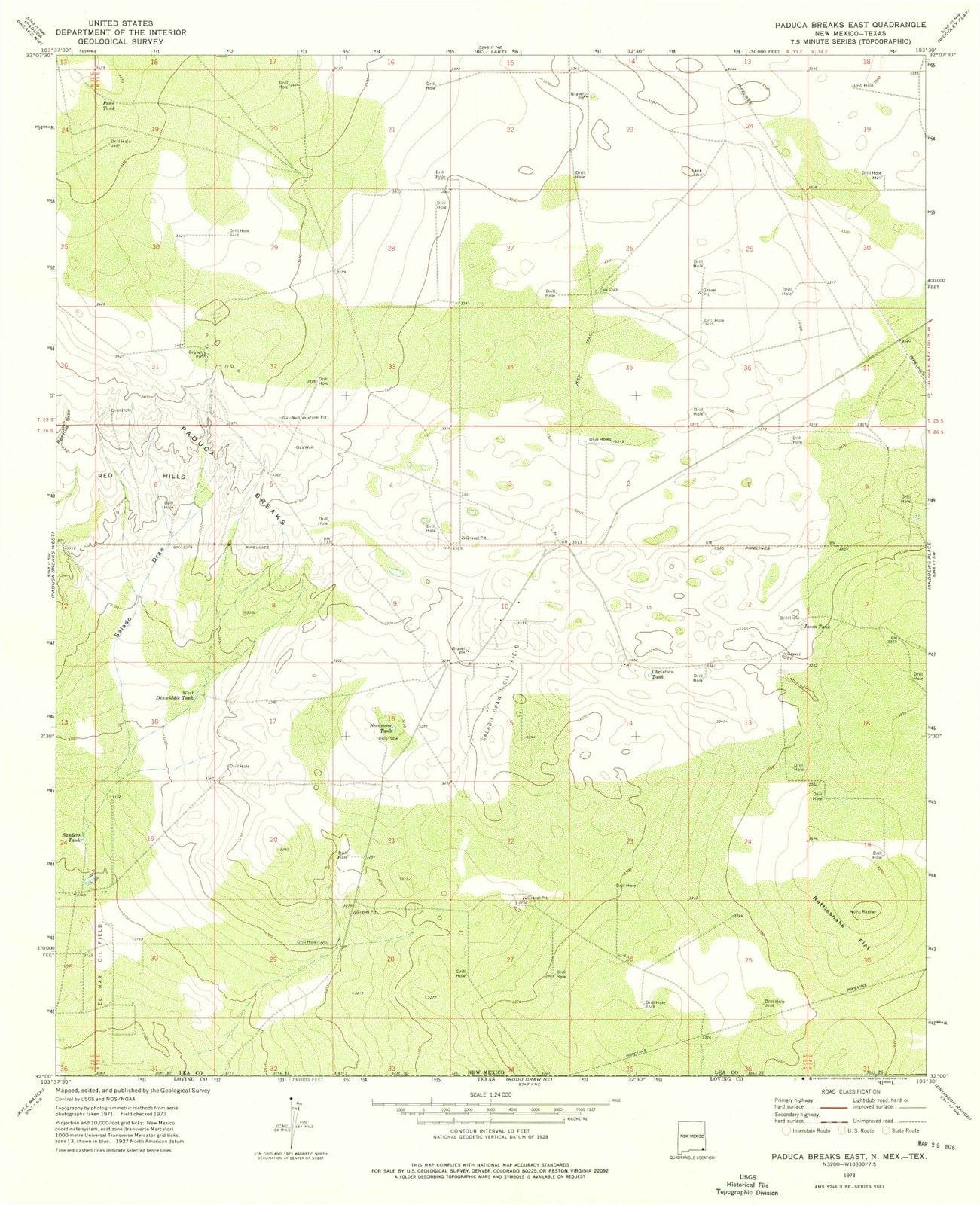 1973 Paduca Breaks East, NM - New Mexico - USGS Topographic Map