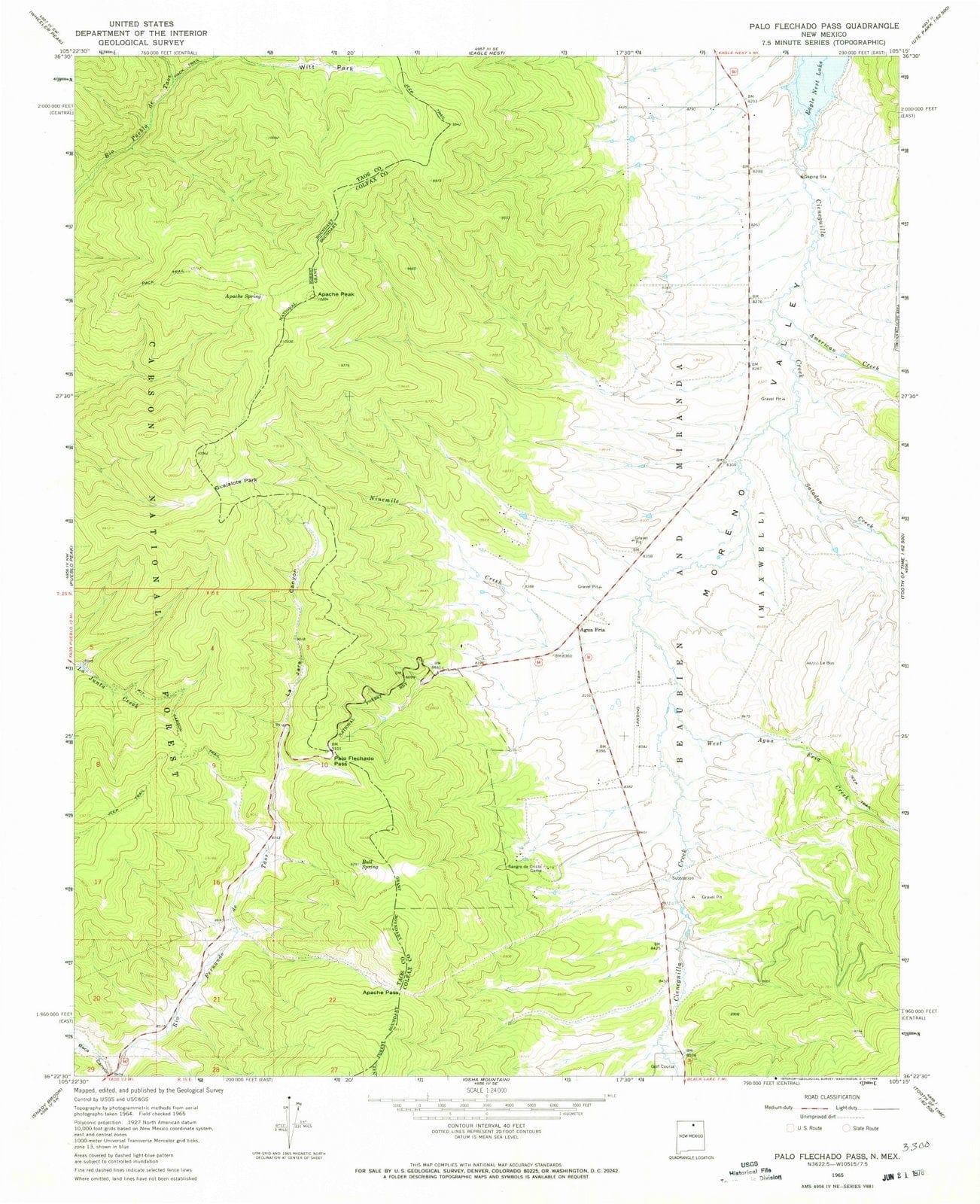 1965 Palo Flechado Pass, NM - New Mexico - USGS Topographic Map