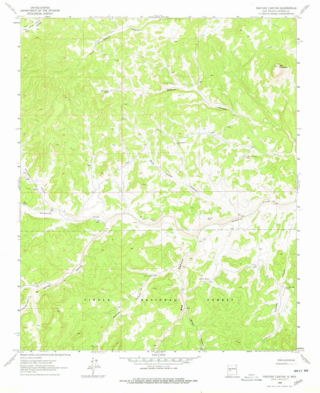 1964 Pasture Canyon, NM - New Mexico - USGS Topographic Map
