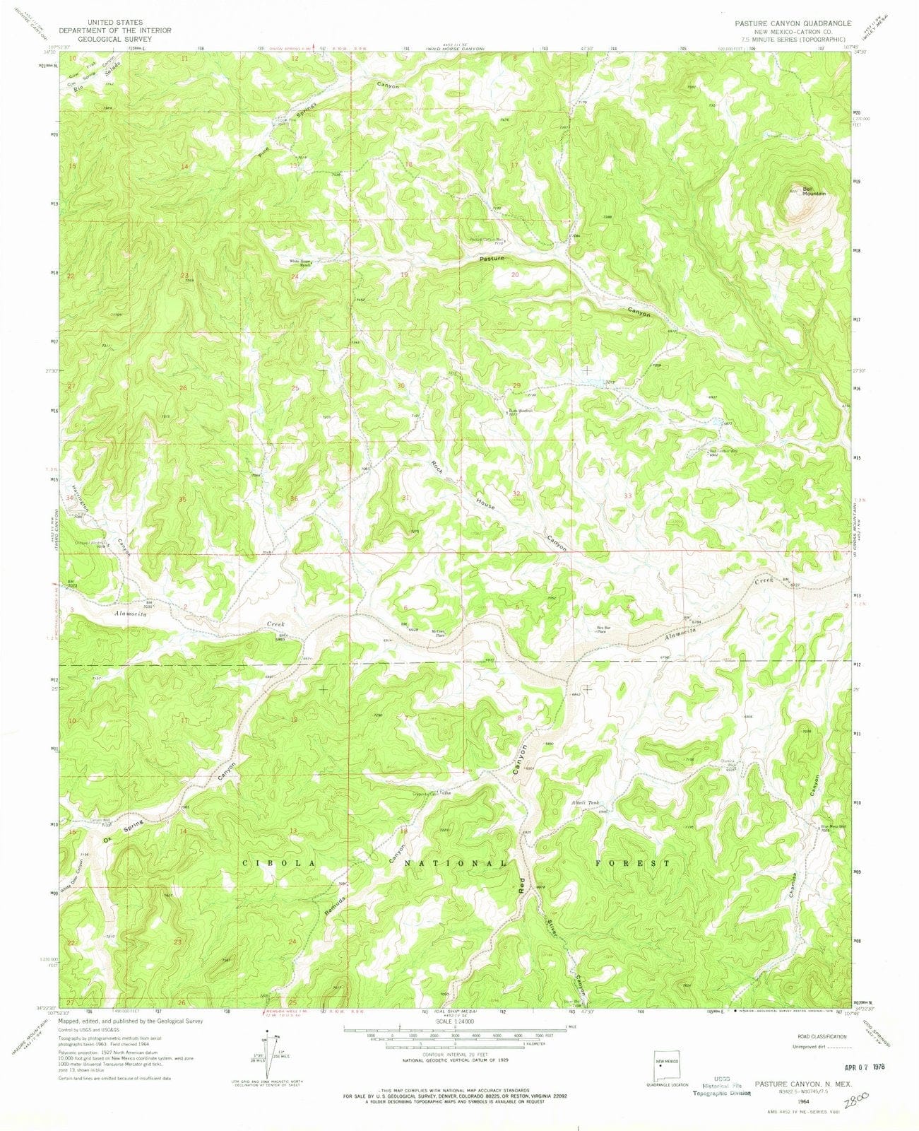 1964 Pasture Canyon, NM - New Mexico - USGS Topographic Map