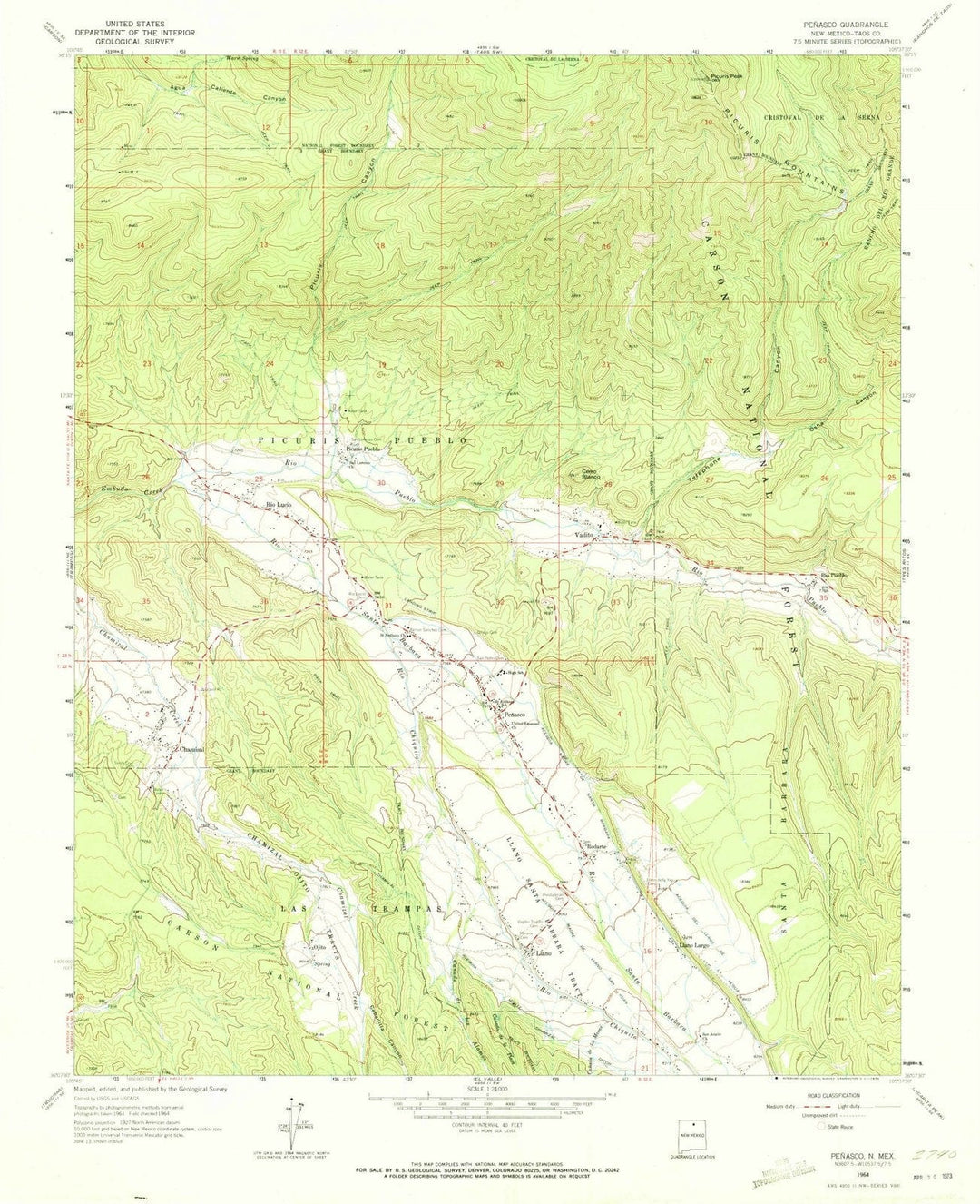 1964 Penasco, NM - New Mexico - USGS Topographic Map