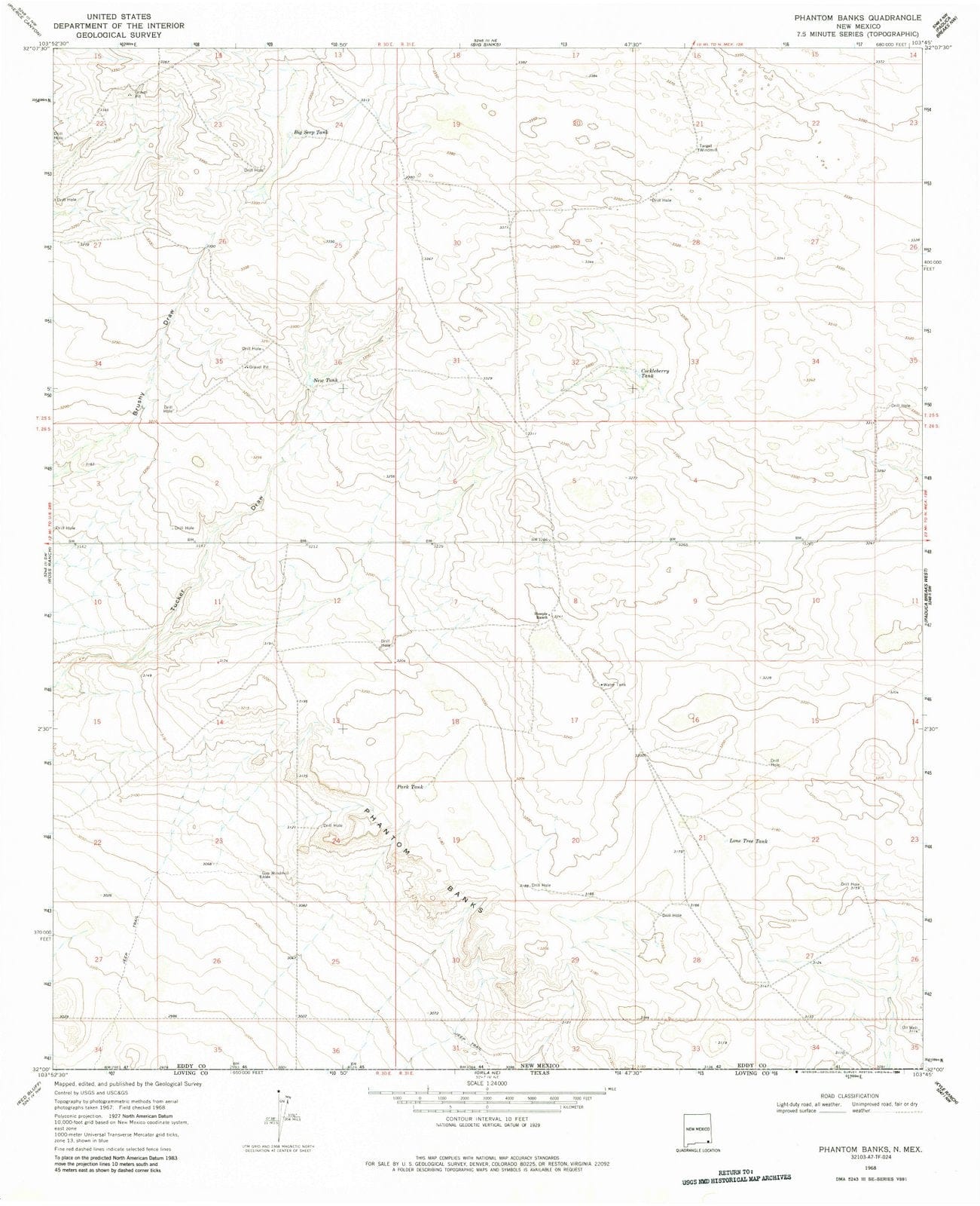1968 Phantom Banks, NM - New Mexico - USGS Topographic Map