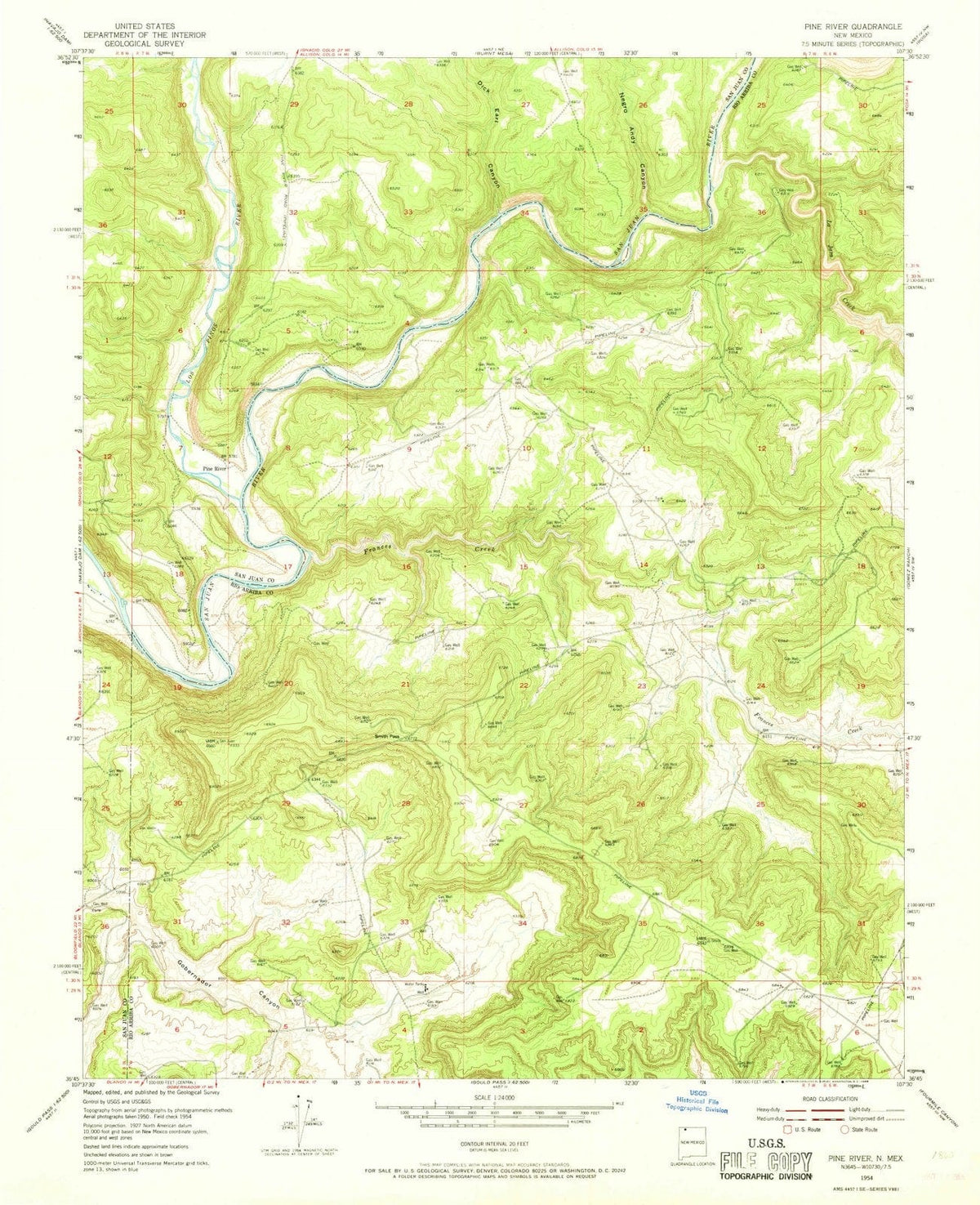 1954 Pine River, NM - New Mexico - USGS Topographic Map