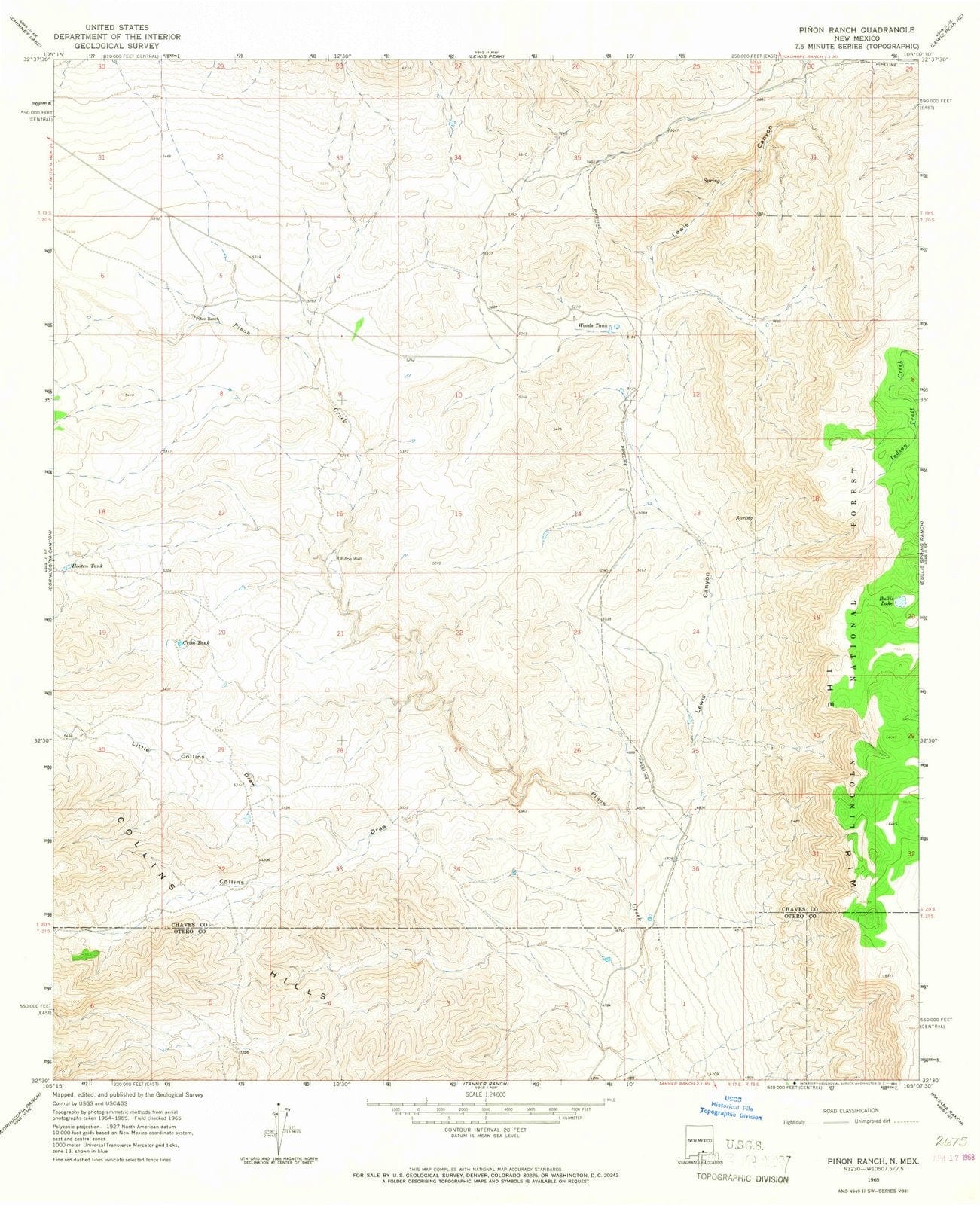 1965 Pinon Ranch, NM - New Mexico - USGS Topographic Map