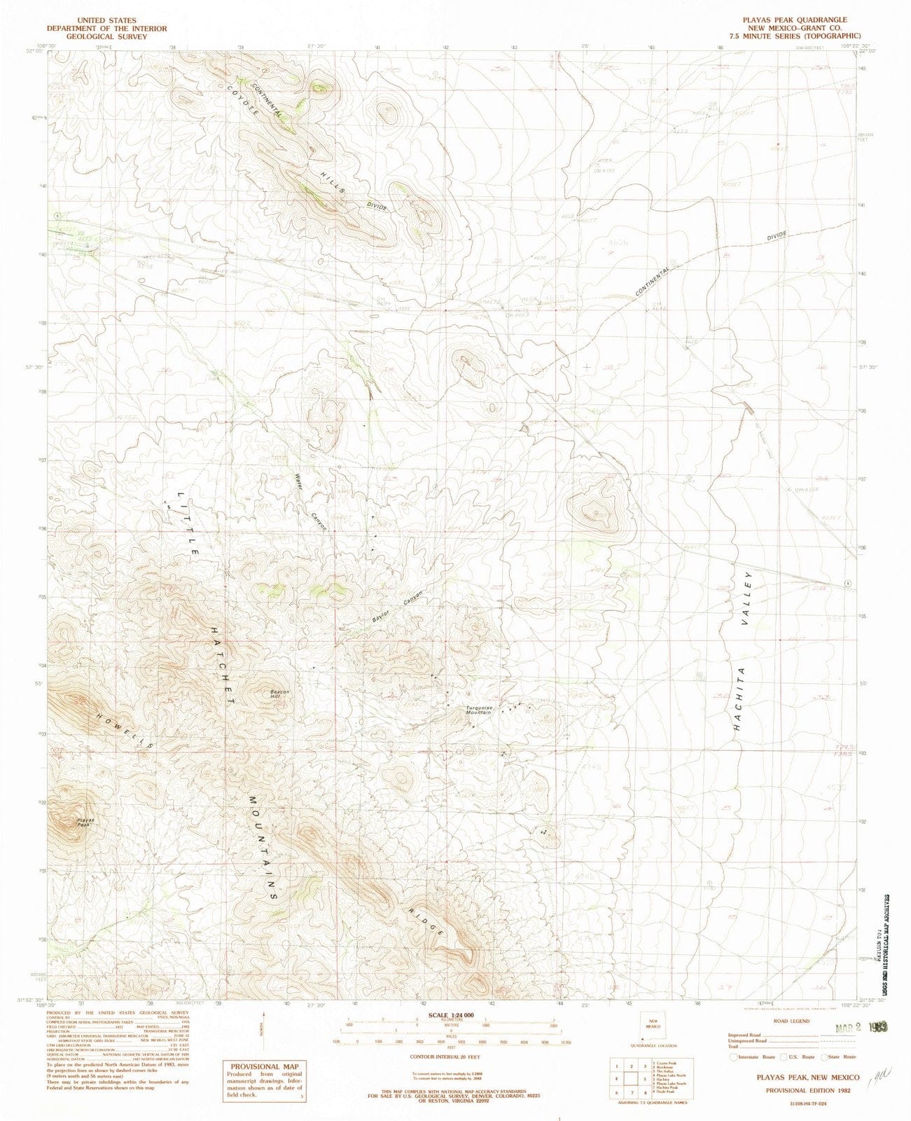 1982 Playas Peak, NM - New Mexico - USGS Topographic Map