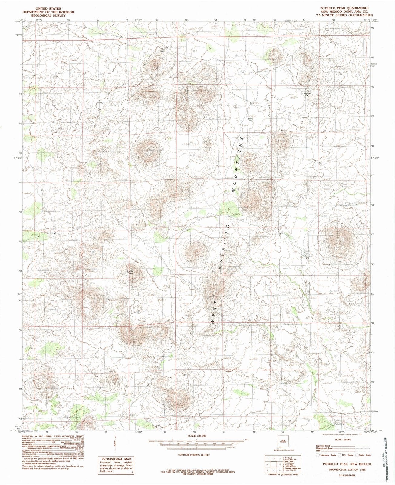 1985 Potrillo Peak, NM - New Mexico - USGS Topographic Map