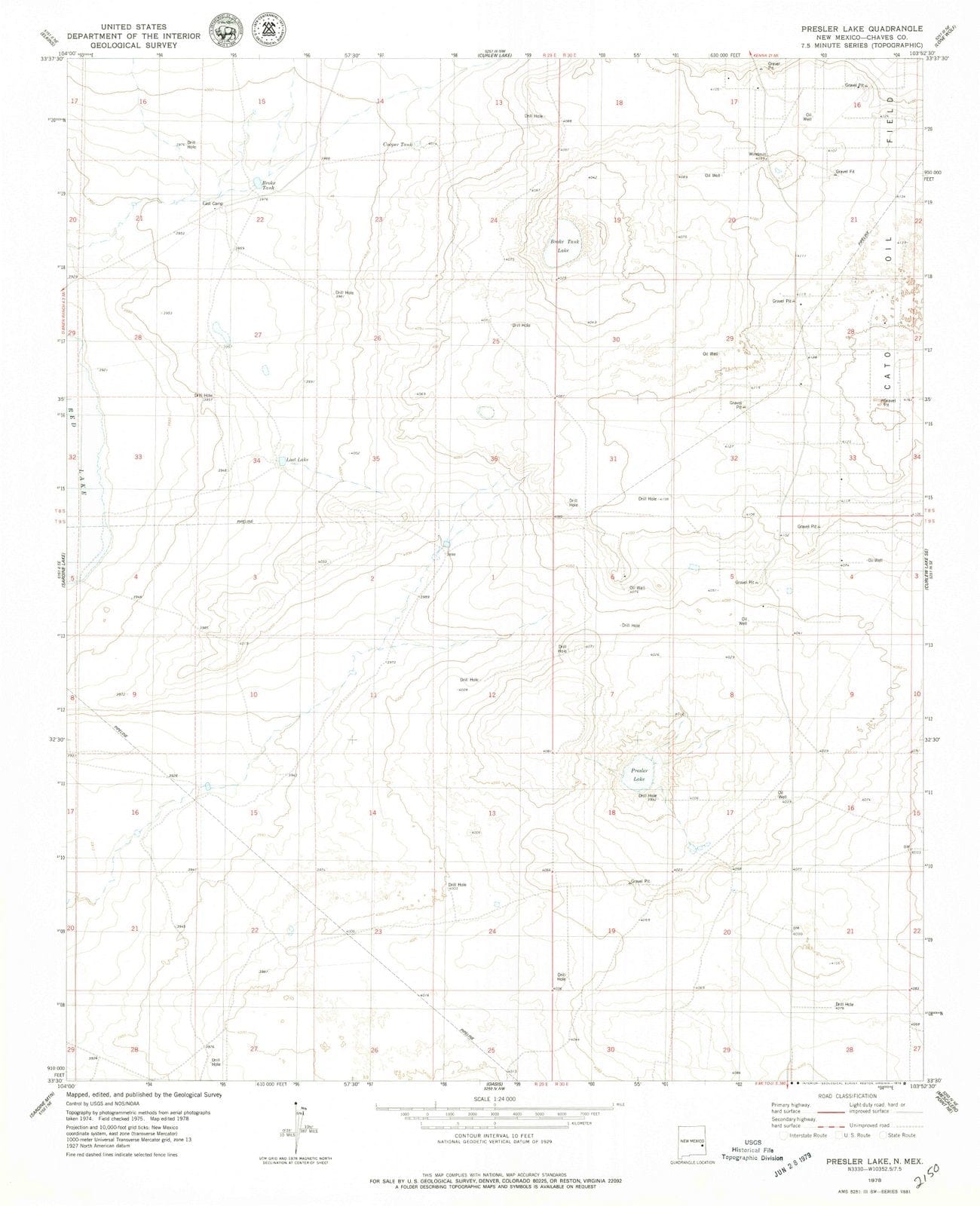 1978 Presler Lake, NM - New Mexico - USGS Topographic Map