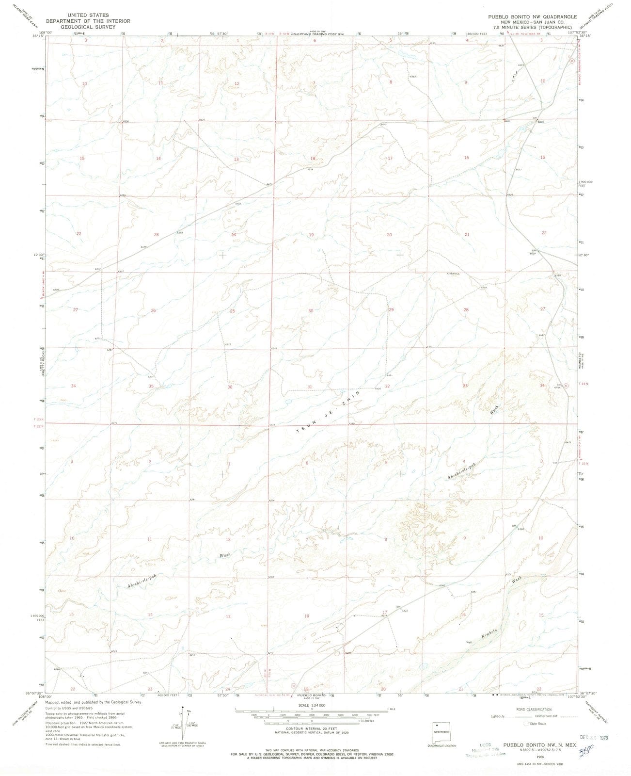1966 Pueblo Bonito, NM - New Mexico - USGS Topographic Map