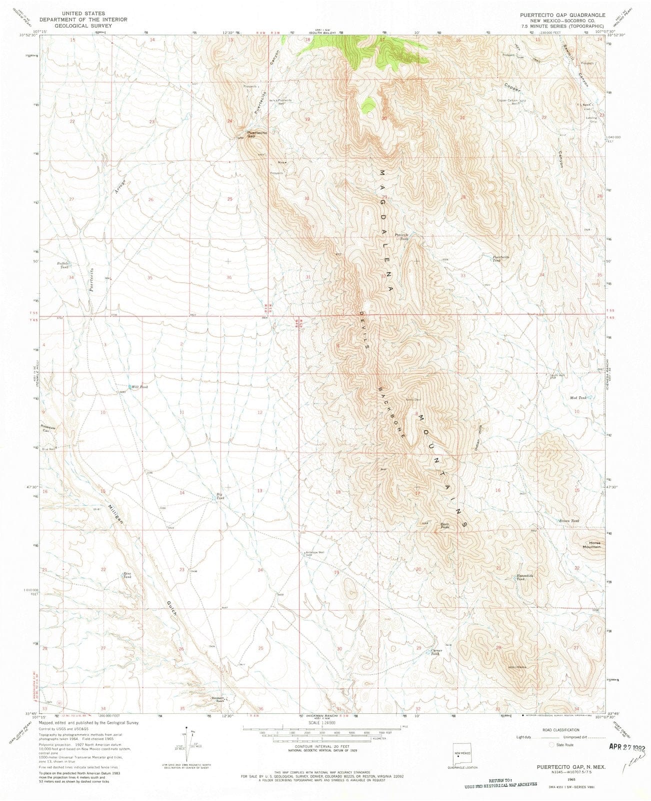 1965 Puertecito Gap, NM - New Mexico - USGS Topographic Map