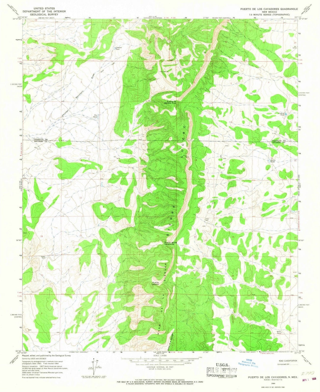 1964 Puerto De Los Cavadores, NM - New Mexico - USGS Topographic Map