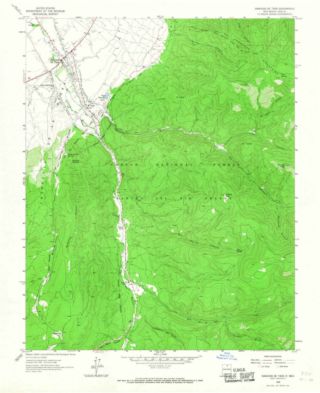 1964 Ranchose Taos, NM - New Mexico - USGS Topographic Map