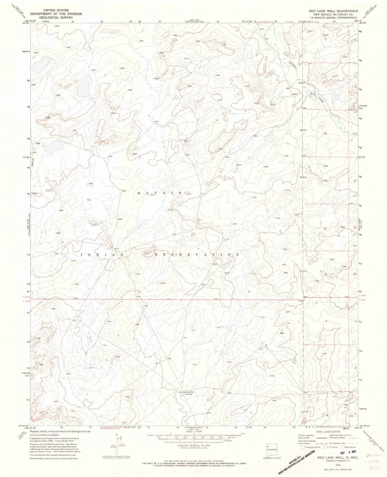 1970 Red Lake Well, NM - New Mexico - USGS Topographic Map