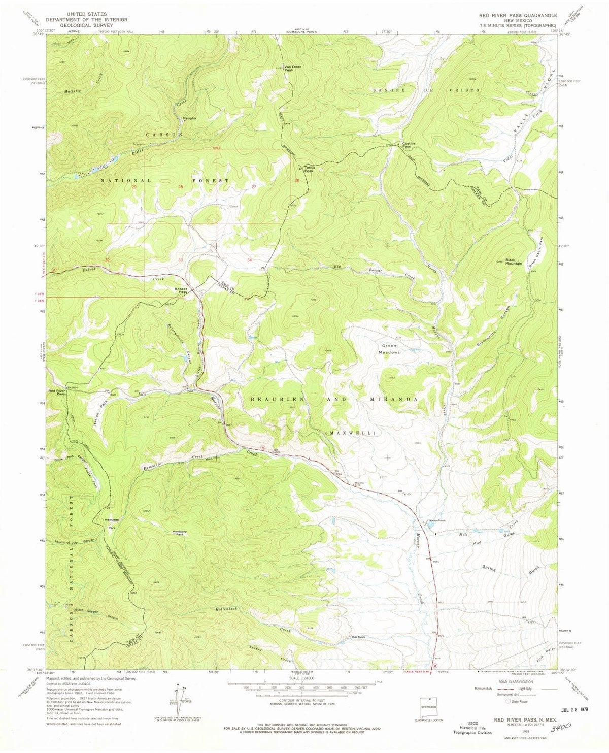 1963 Red River Pass, NM - New Mexico - USGS Topographic Map