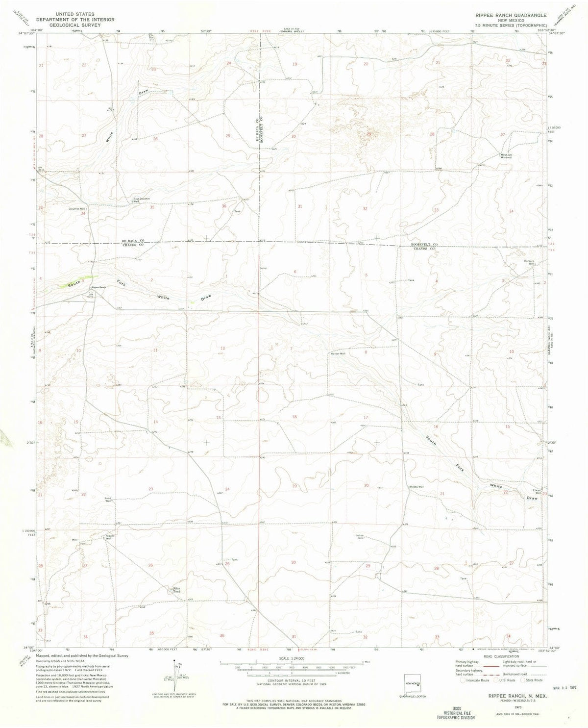 1973 Rippee Ranch, NM - New Mexico - USGS Topographic Map