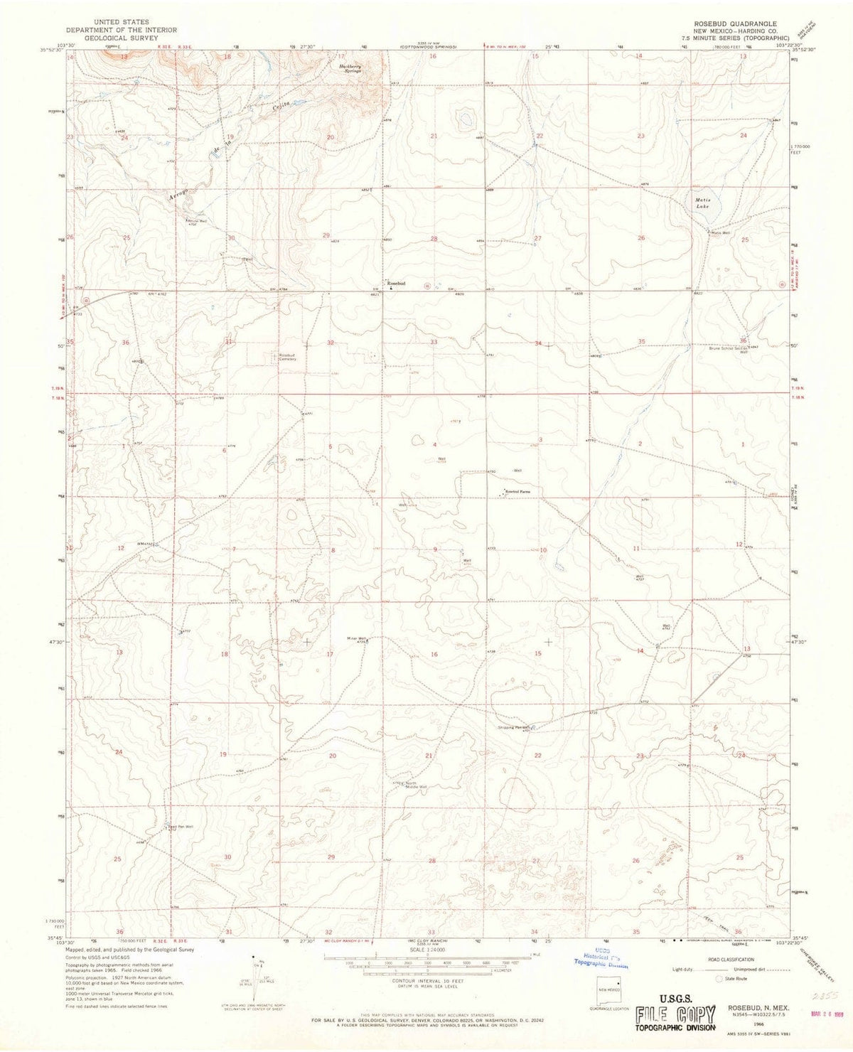 1966 Rosebud, NM - New Mexico - USGS Topographic Map