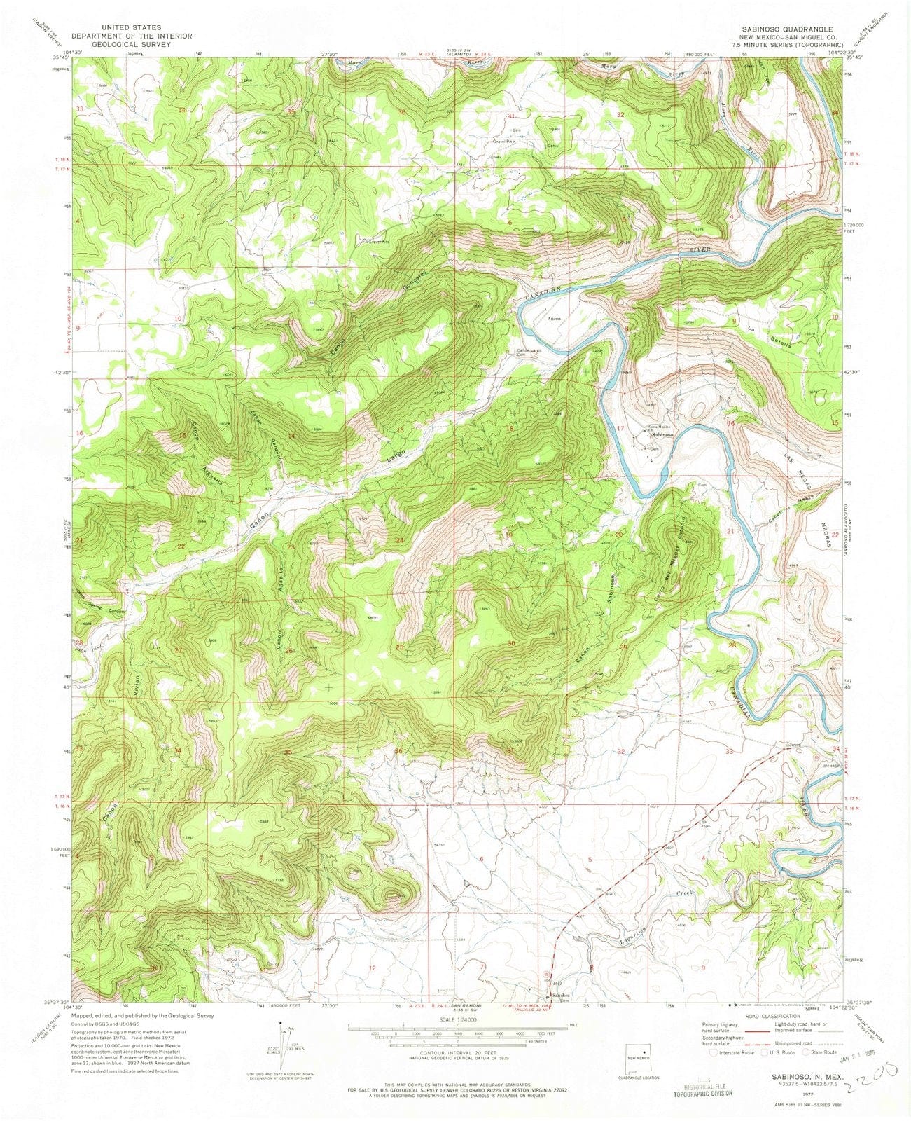 1972 Sabinoso, NM - New Mexico - USGS Topographic Map