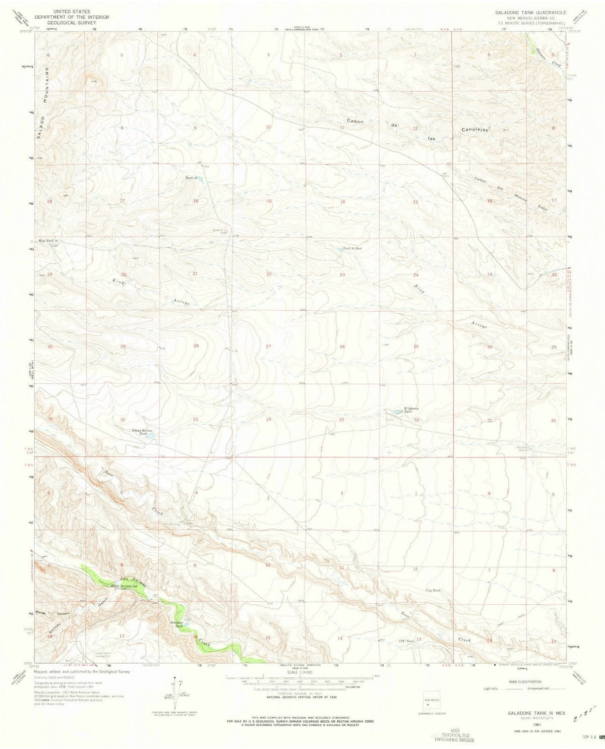 1961 Saladone Tank, NM - New Mexico - USGS Topographic Map