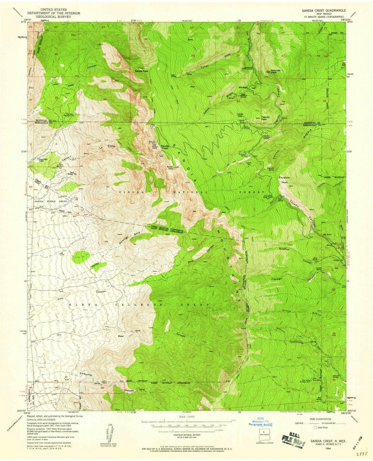 1954 Sandia Crest, NM - New Mexico - USGS Topographic Map