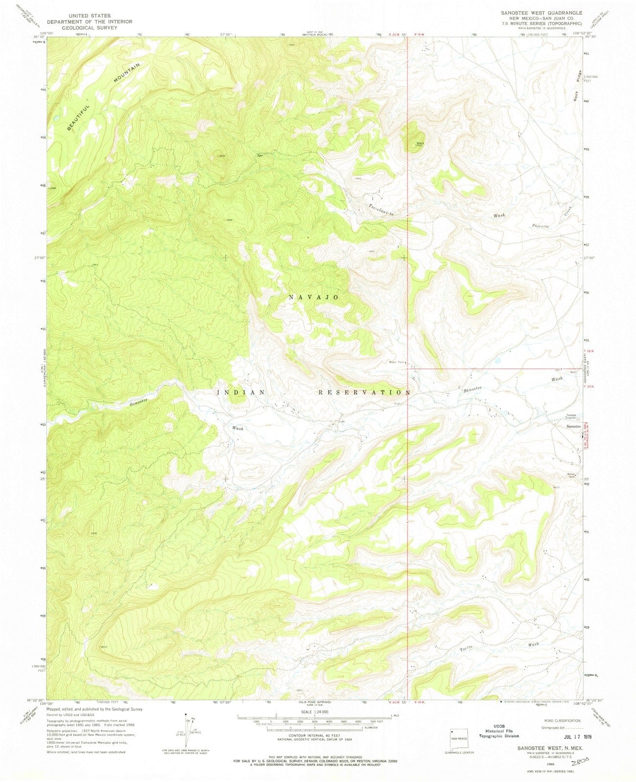 1966 Sanostee West, NM - New Mexico - USGS Topographic Map