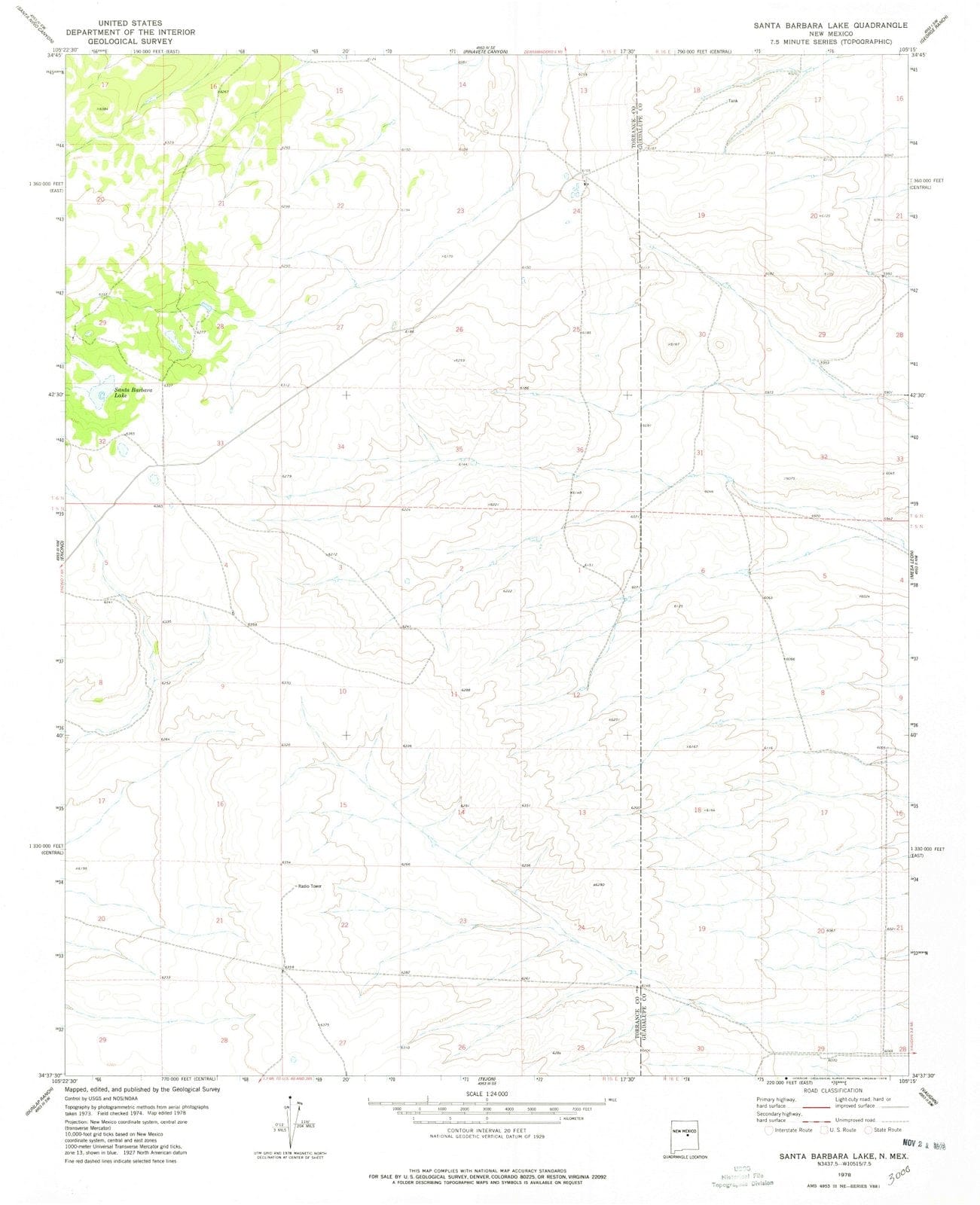 1978 Santa Barbara Lake, NM - New Mexico - USGS Topographic Map