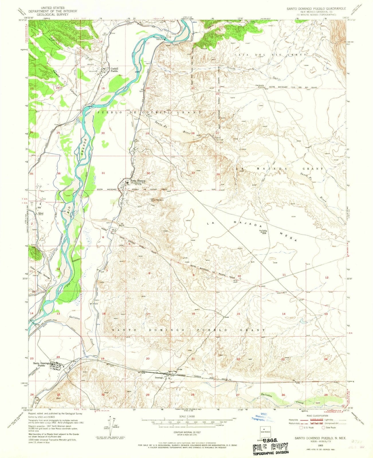 1953 Santoomingo Pueblo, NM - New Mexico - USGS Topographic Map v2