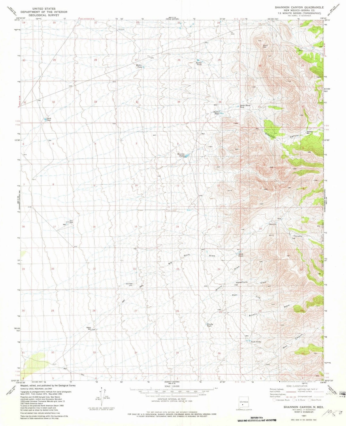 1981 Shannon Canyon, NM - New Mexico - USGS Topographic Map v2
