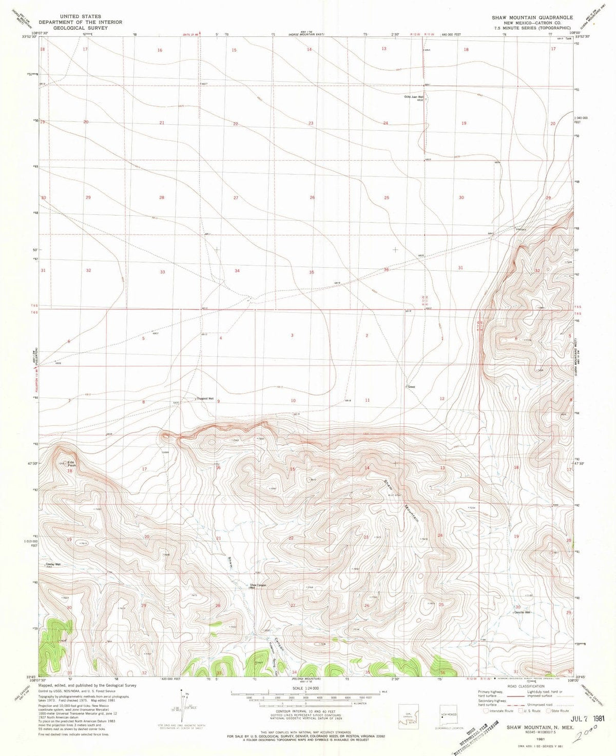 1981 Shaw Mountain, NM - New Mexico - USGS Topographic Map