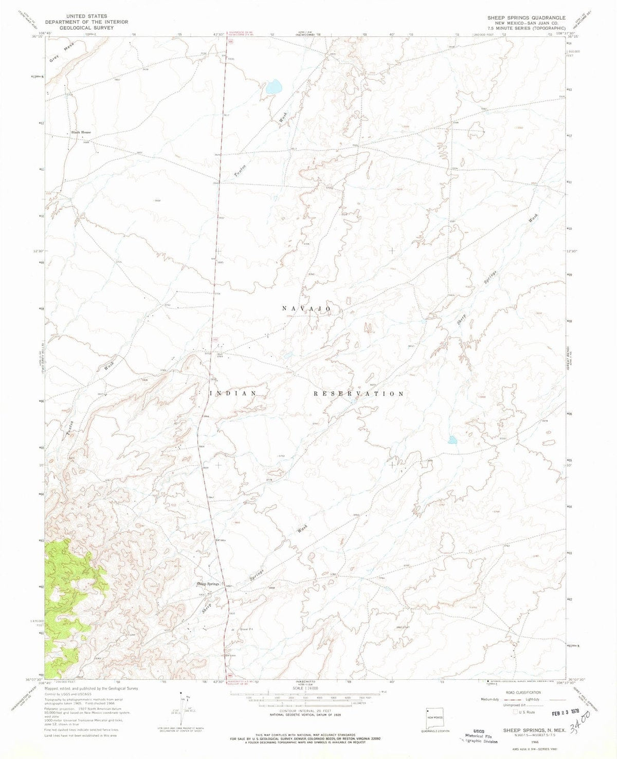 1966 Sheep Springs, NM - New Mexico - USGS Topographic Map