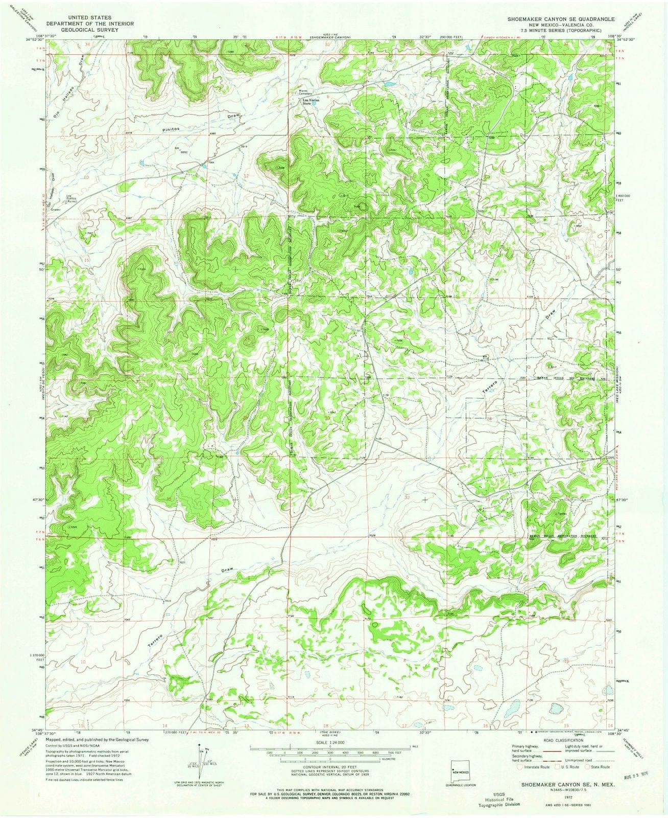 1972 Shoemaker Canyon, NM - New Mexico - USGS Topographic Map