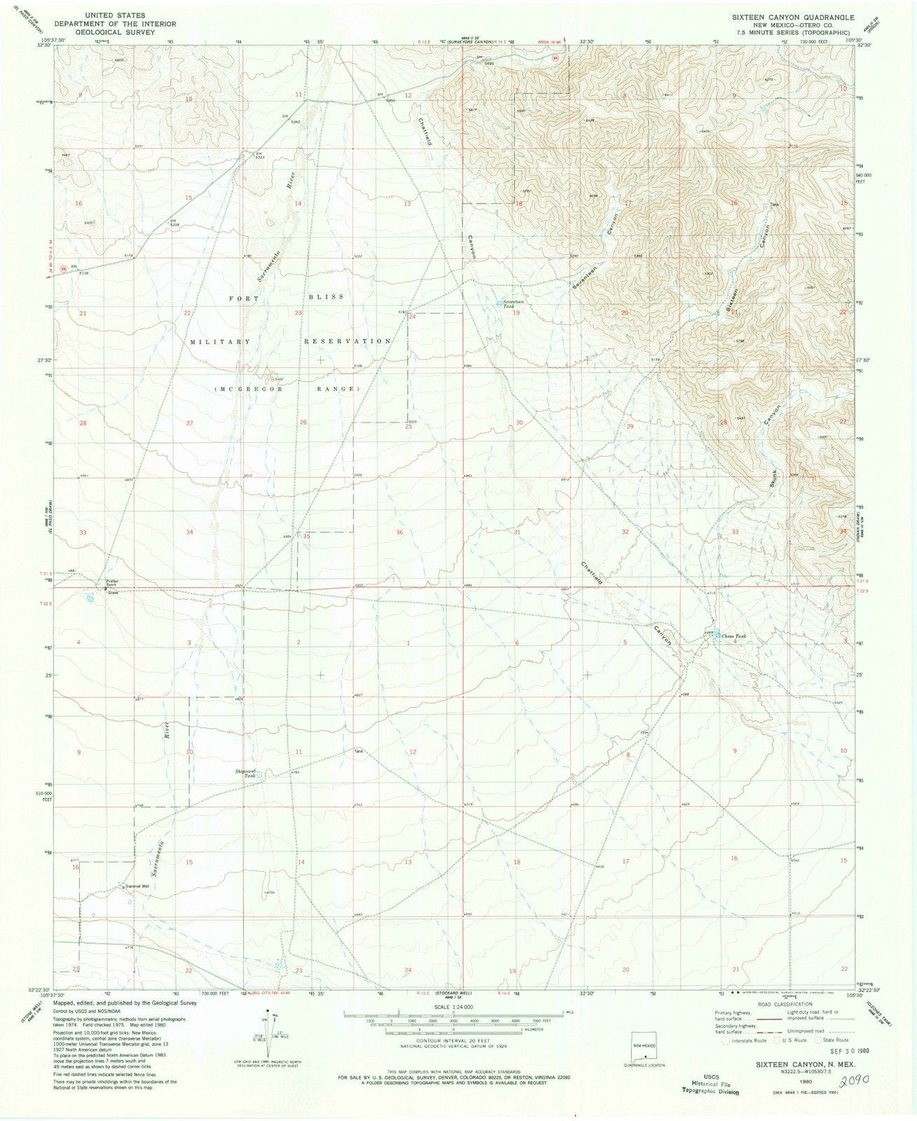 1980 Sixteen Canyon, NM - New Mexico - USGS Topographic Map