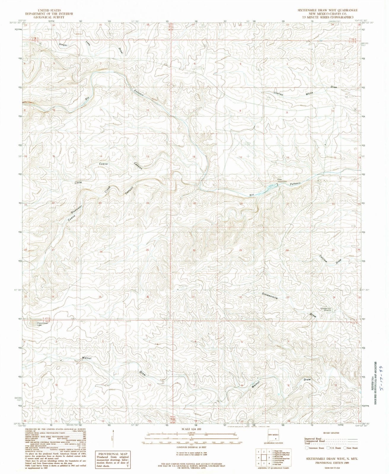 1989 Sixteenmileraw West, NM - New Mexico - USGS Topographic Map