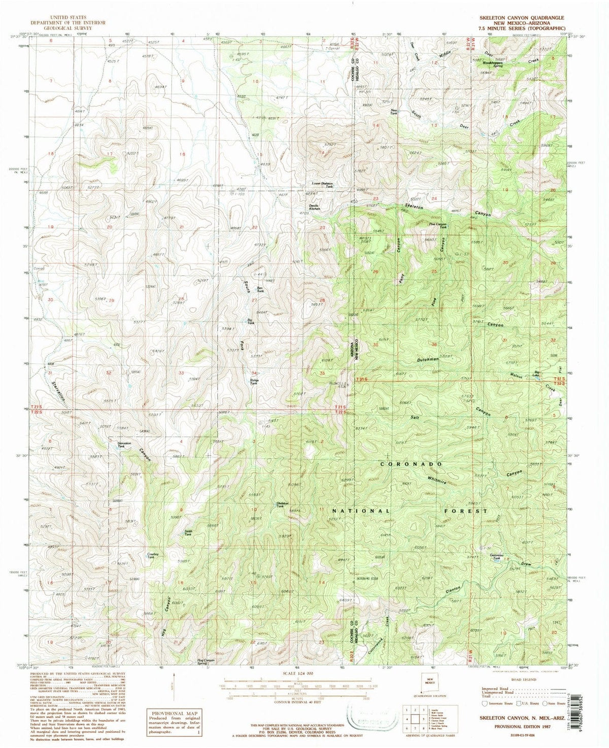 1987 Skeleton Canyon, NM - New Mexico - USGS Topographic Map