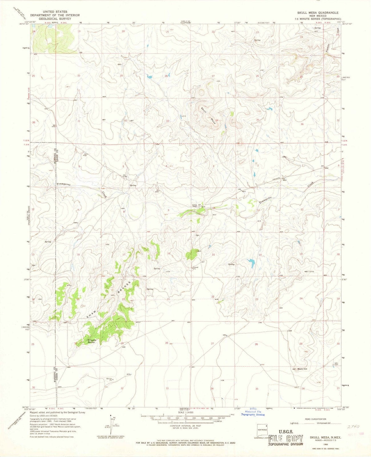 1966 Skull Mesa, NM - New Mexico - USGS Topographic Map
