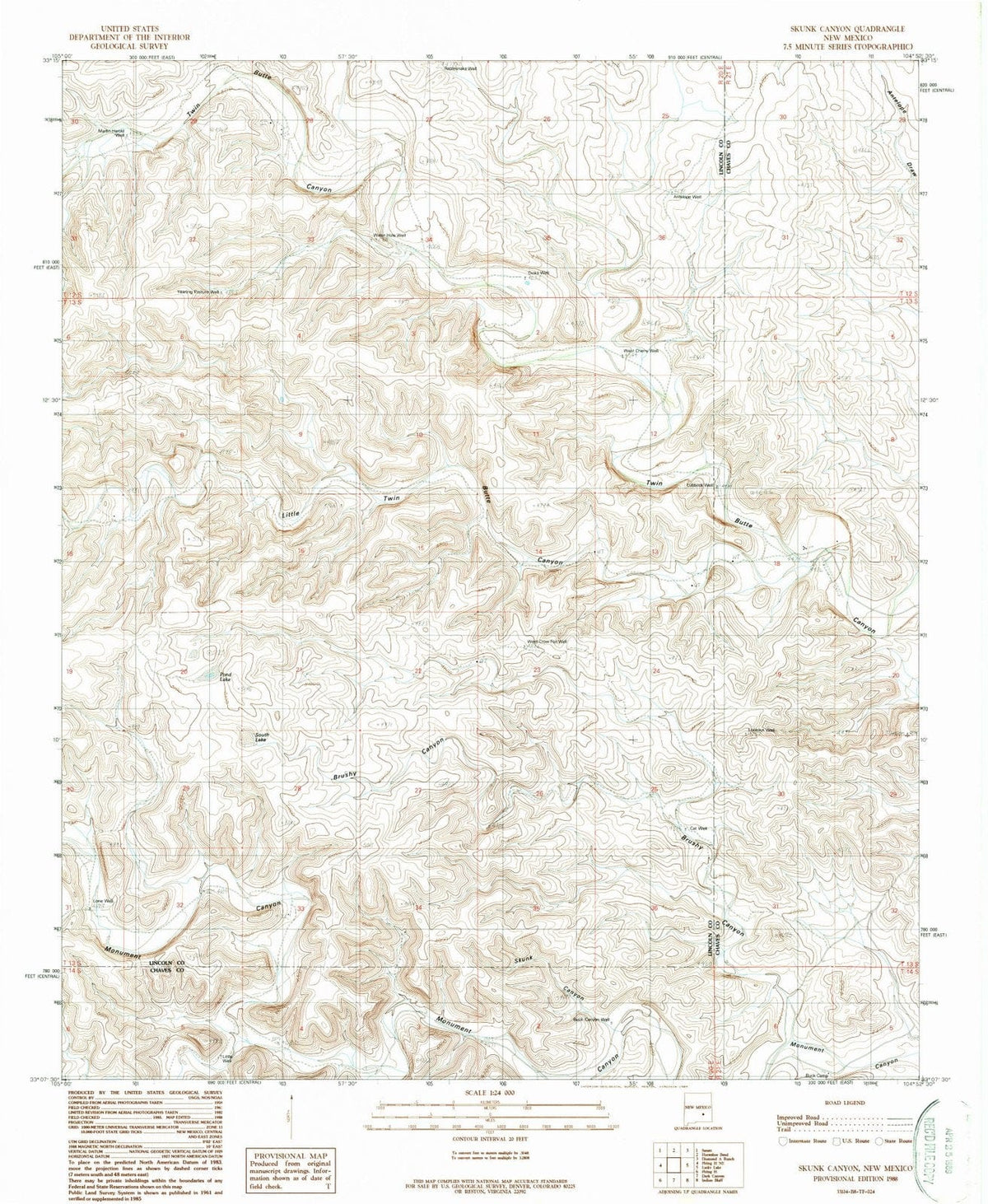 1988 Skunk Canyon, NM - New Mexico - USGS Topographic Map